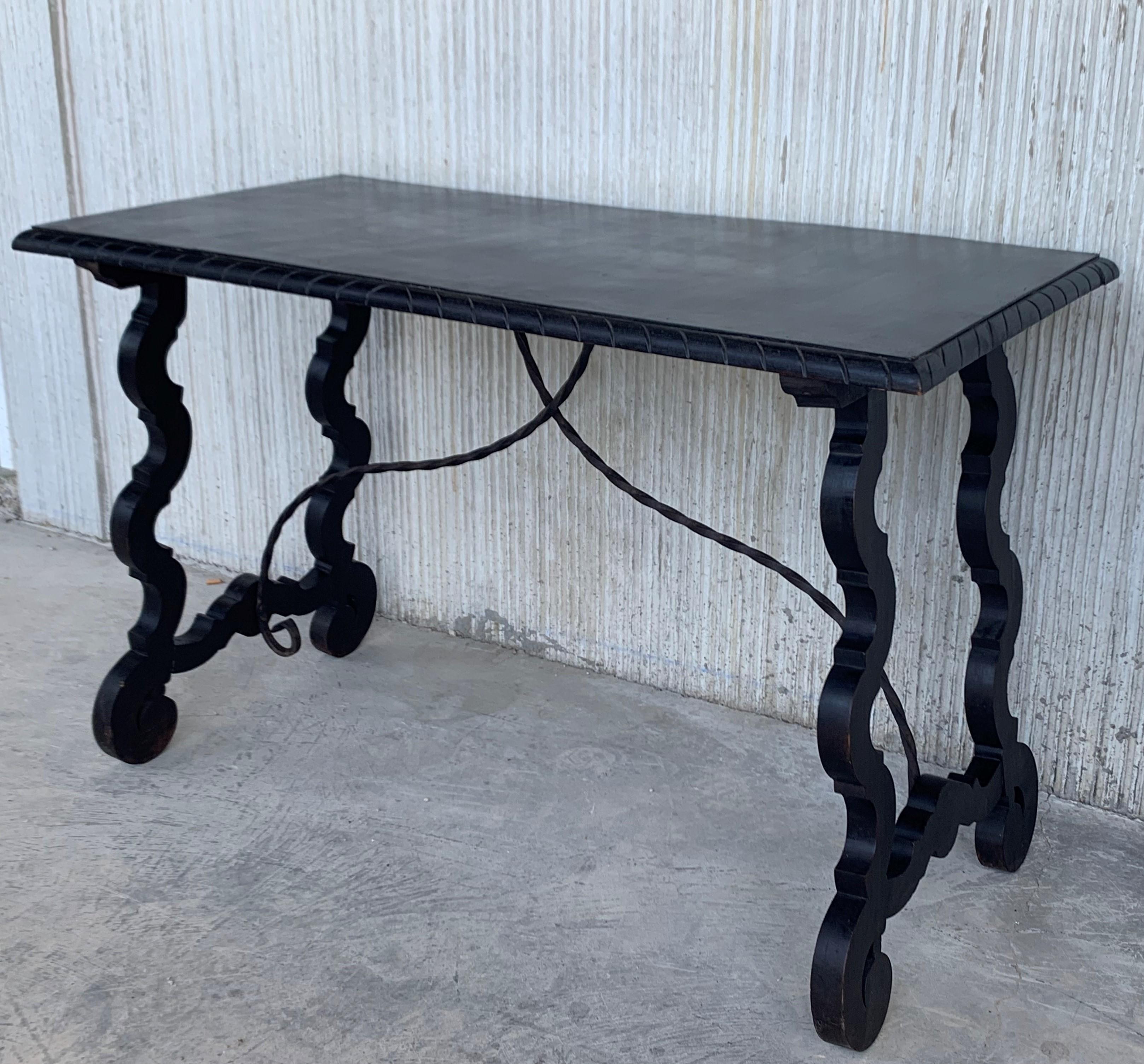 Iron 19th Century Spanish Baroque Trestle-Refectory Table on Lyre-Shaped Legs