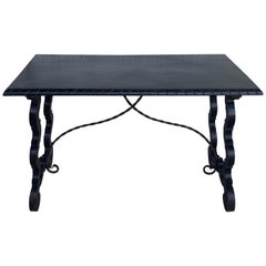 19th Century Spanish Baroque Trestle-Refectory Table on Lyre-Shaped Legs