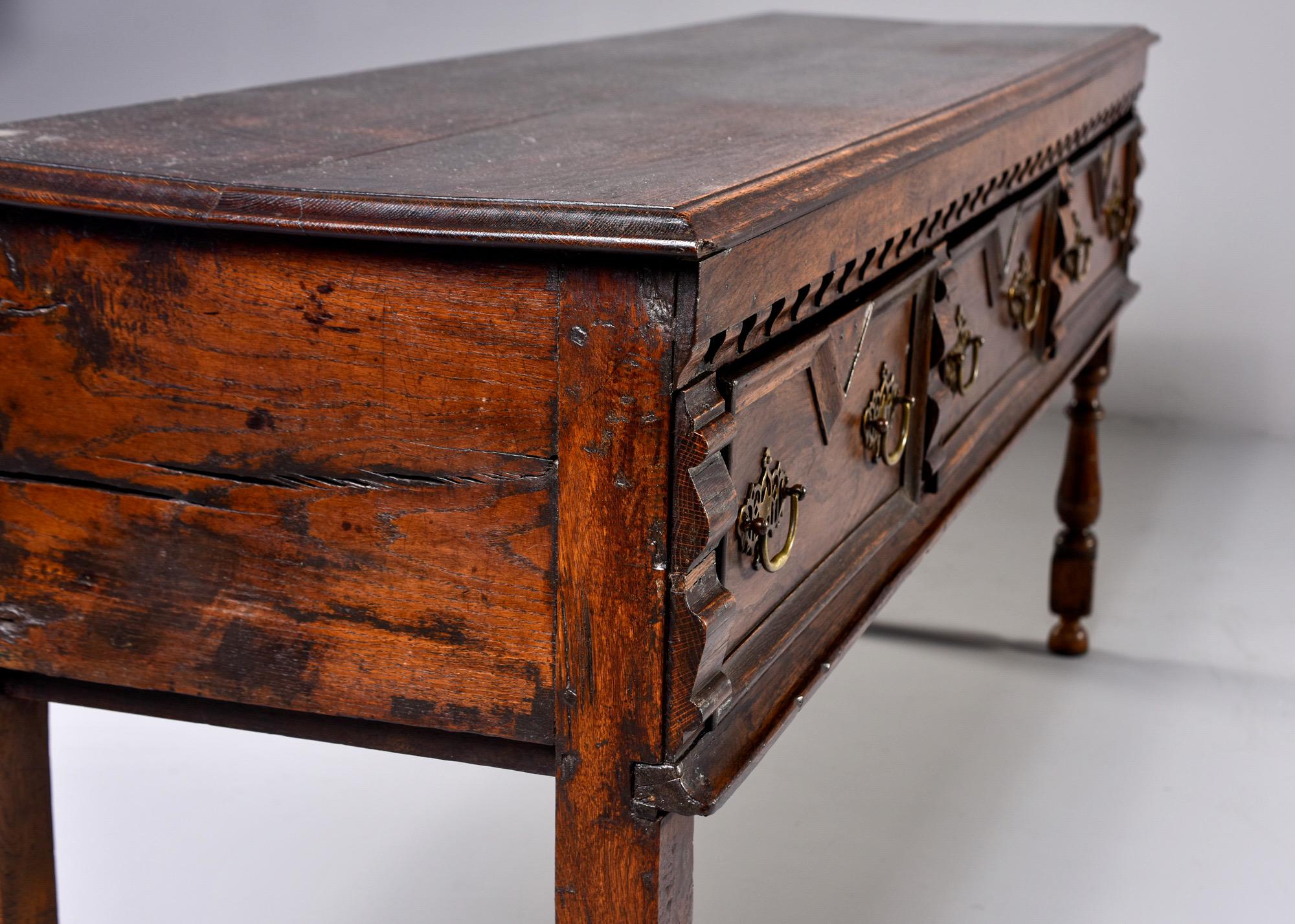 19th Century Spanish Baroque Walnut Table with Three Drawers 6