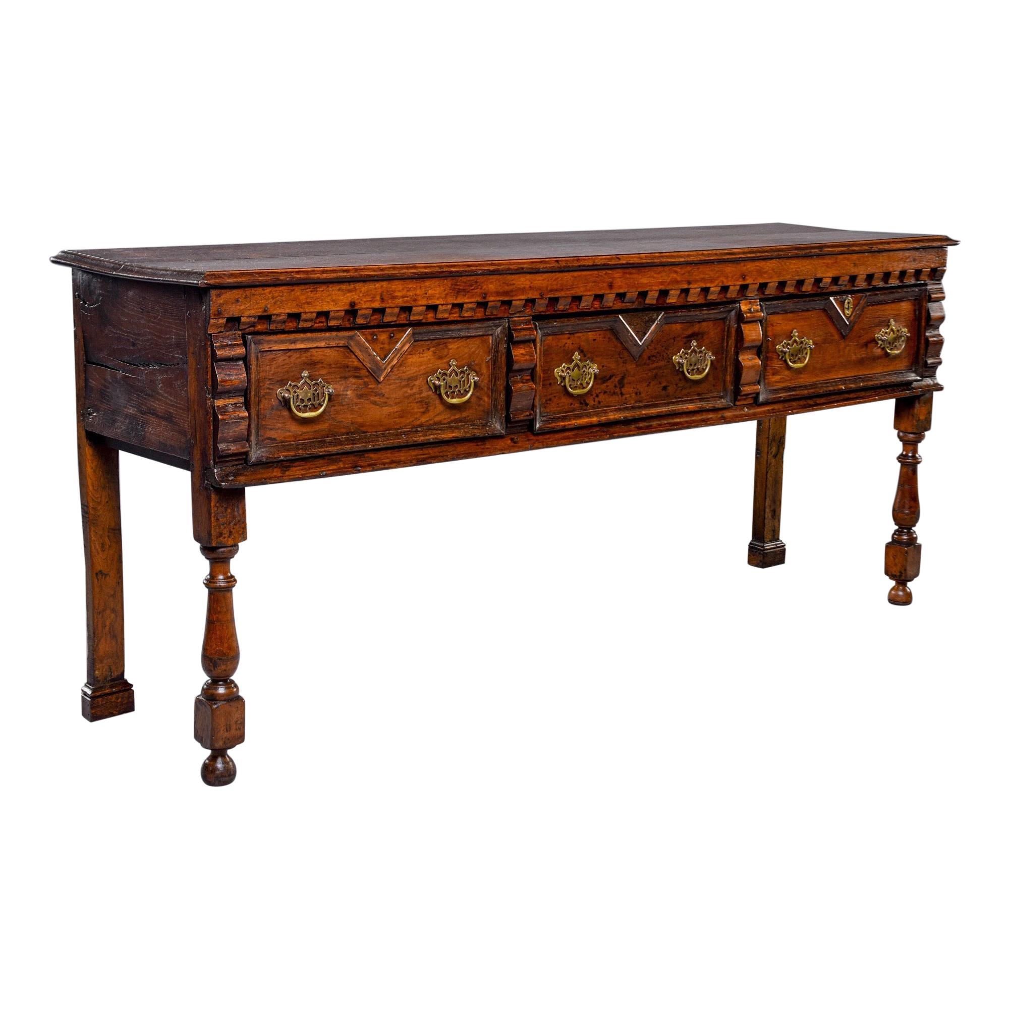 19th Century Spanish Baroque Walnut Table with Three Drawers