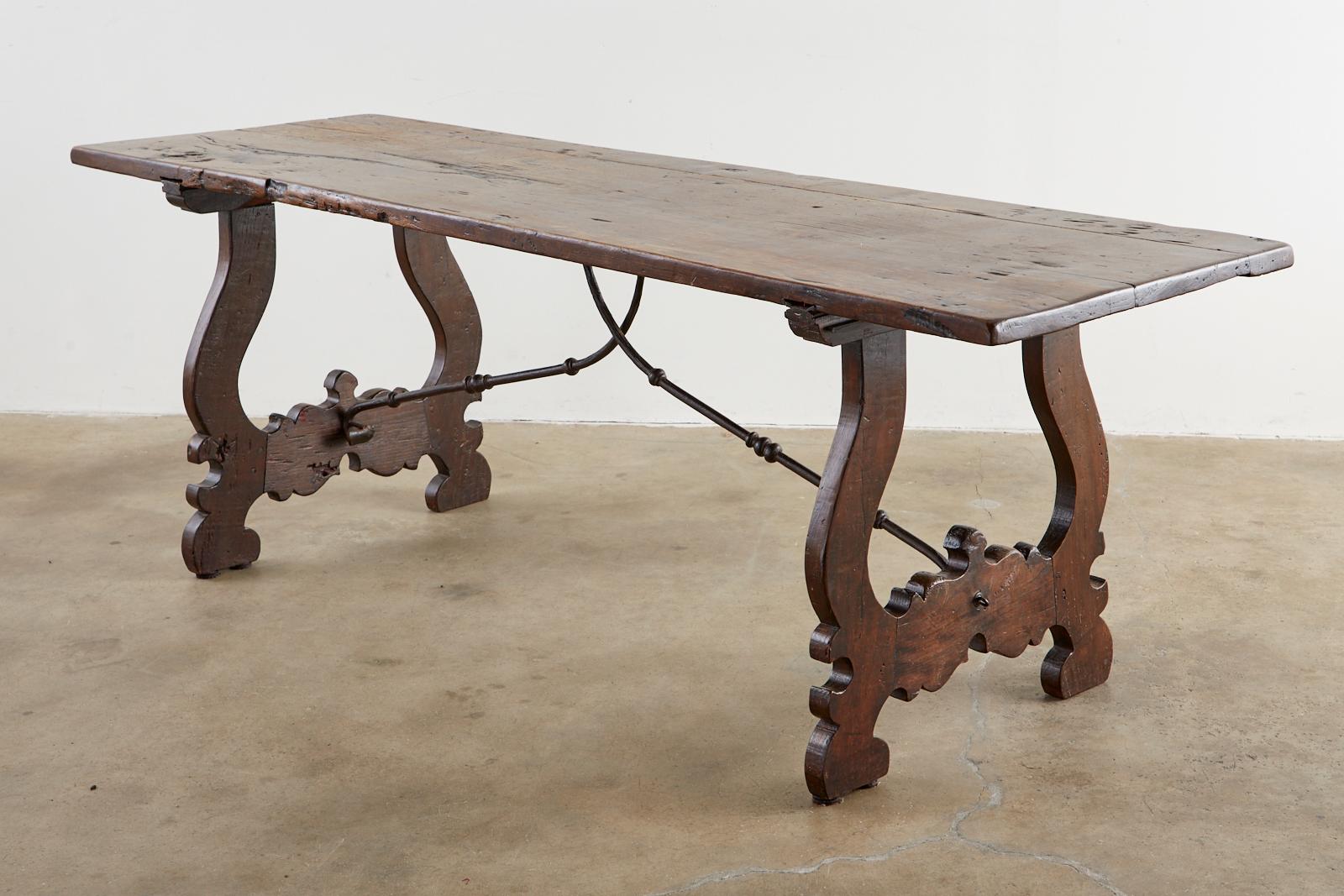 Hand-Crafted 19th Century Spanish Baroque Walnut Trestle Dining Table