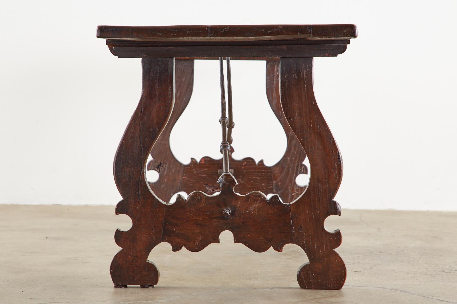 19th Century Spanish Baroque Walnut Trestle Dining Table In Distressed Condition In Rio Vista, CA