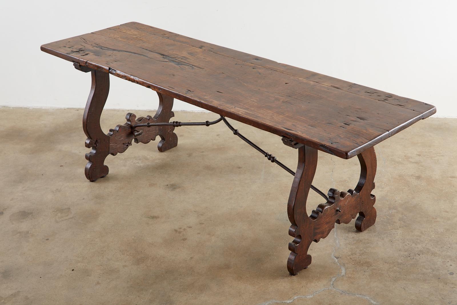 Iron 19th Century Spanish Baroque Walnut Trestle Dining Table