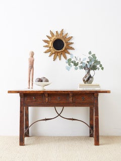 19th Century Spanish Baroque Walnut Trestle Library Table