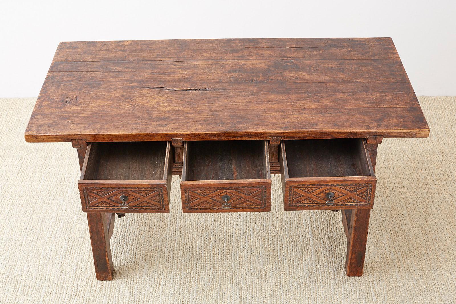 19th Century Spanish Baroque Walnut Trestle Library Table 1