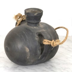 19th Century Spanish Black Clay Tonel or Water Jug, Signed