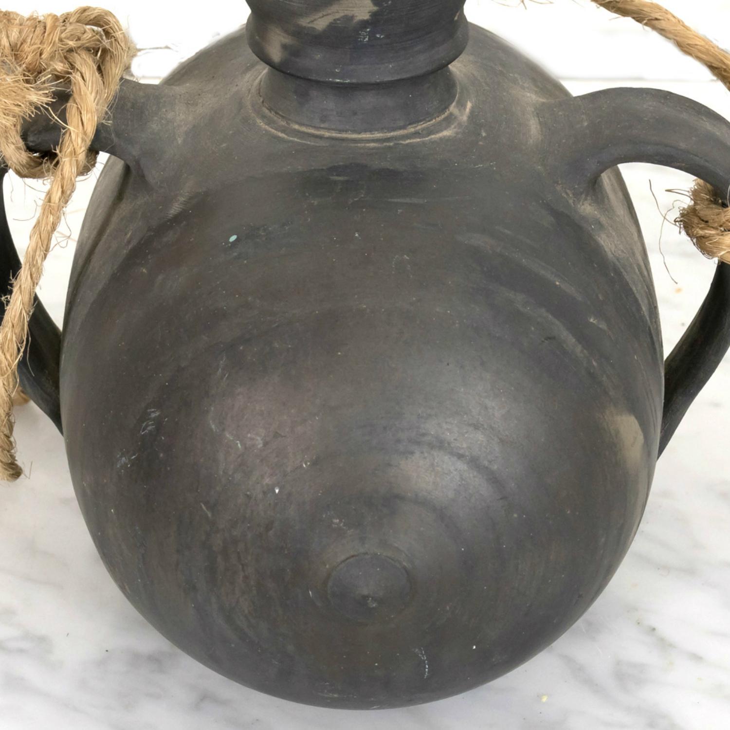 Late 19th Century 19th Century Spanish Black Clay Tonel or Water Jug, Signed 