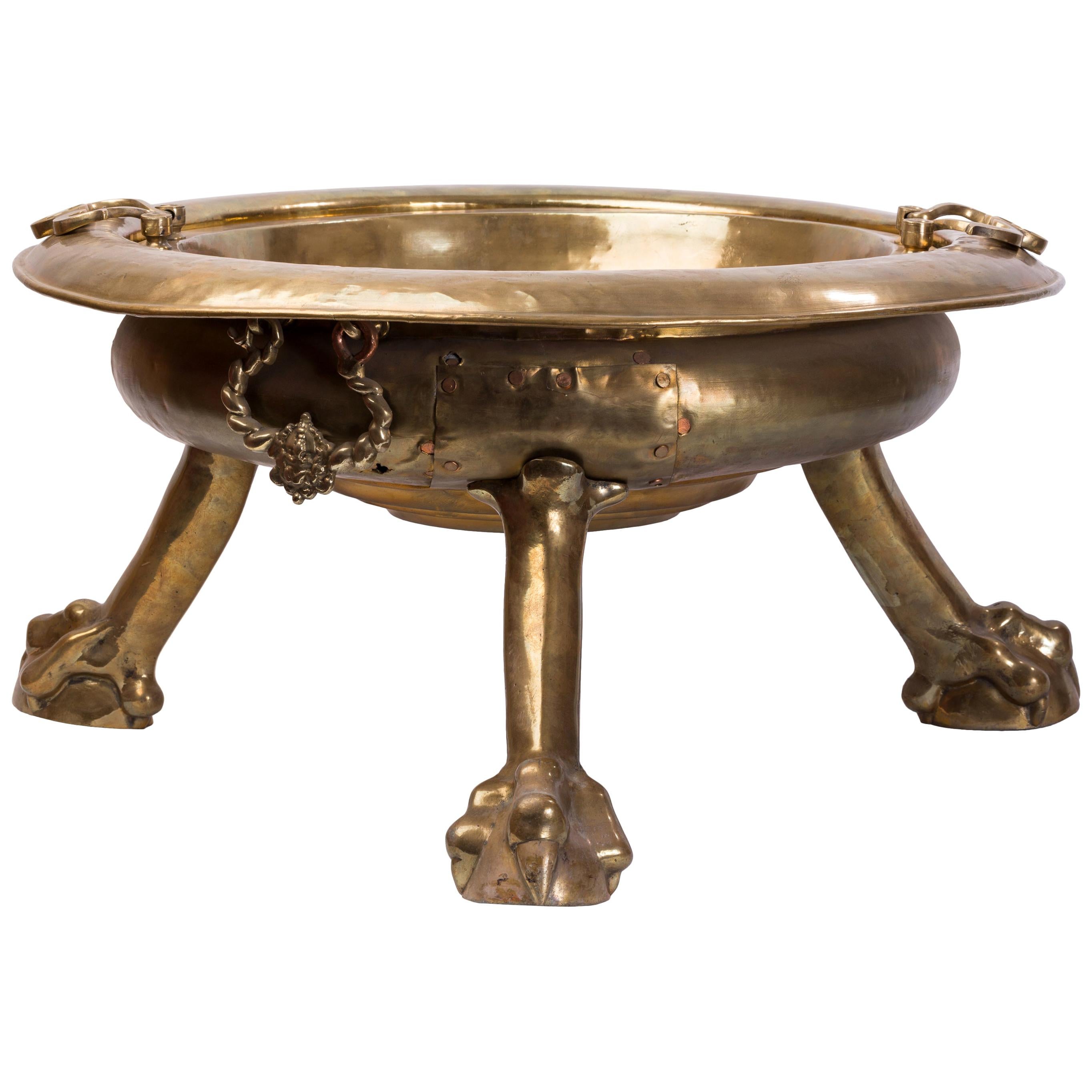 19th Century Spanish Brass Ball and Claw Foot Brazier / Planter For Sale