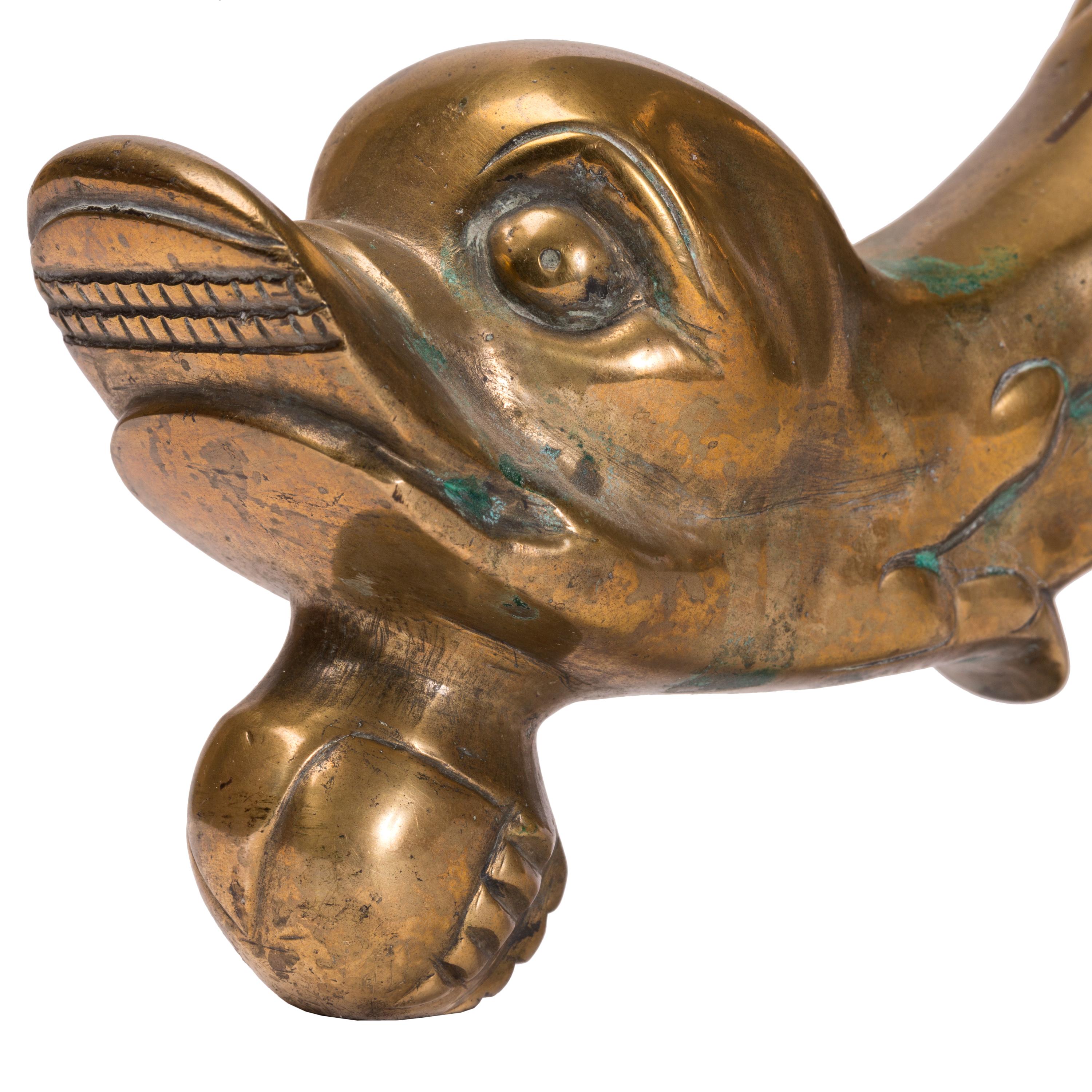 Cast 19th Century Spanish Brass Dolphin Foot Brazier / Planter For Sale