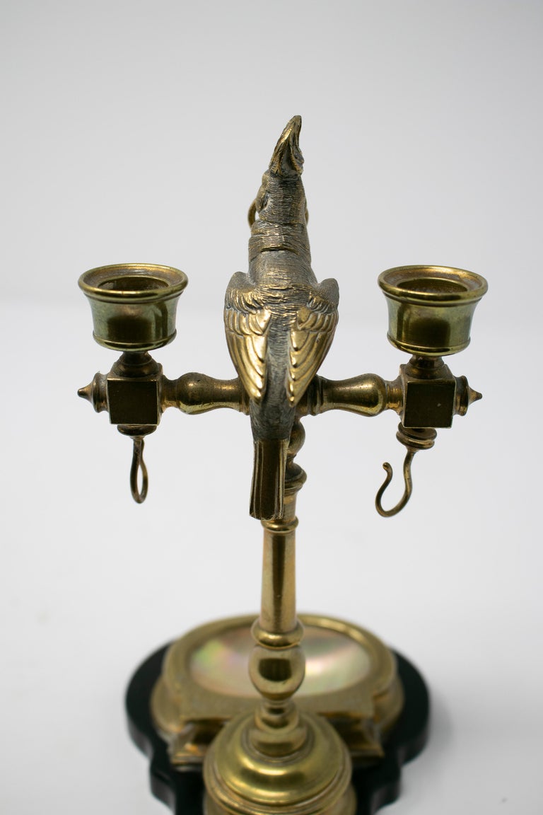 19th Century Spanish Bronze and Mother of Pearl Watch Stand Topped with a Parrot For Sale 8