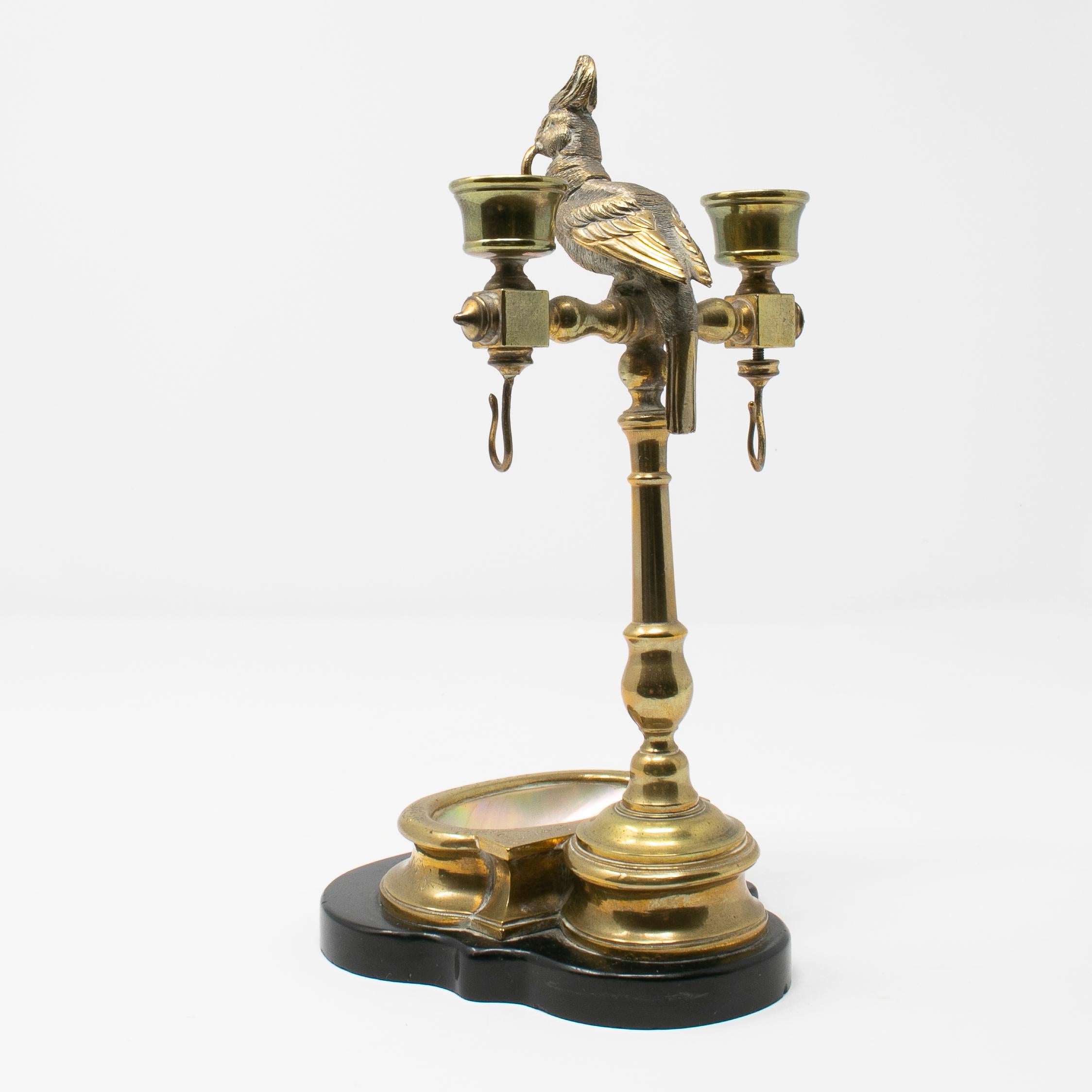 19th Century Spanish Bronze and Mother of Pearl Watch Stand Topped with a Parrot For Sale 2
