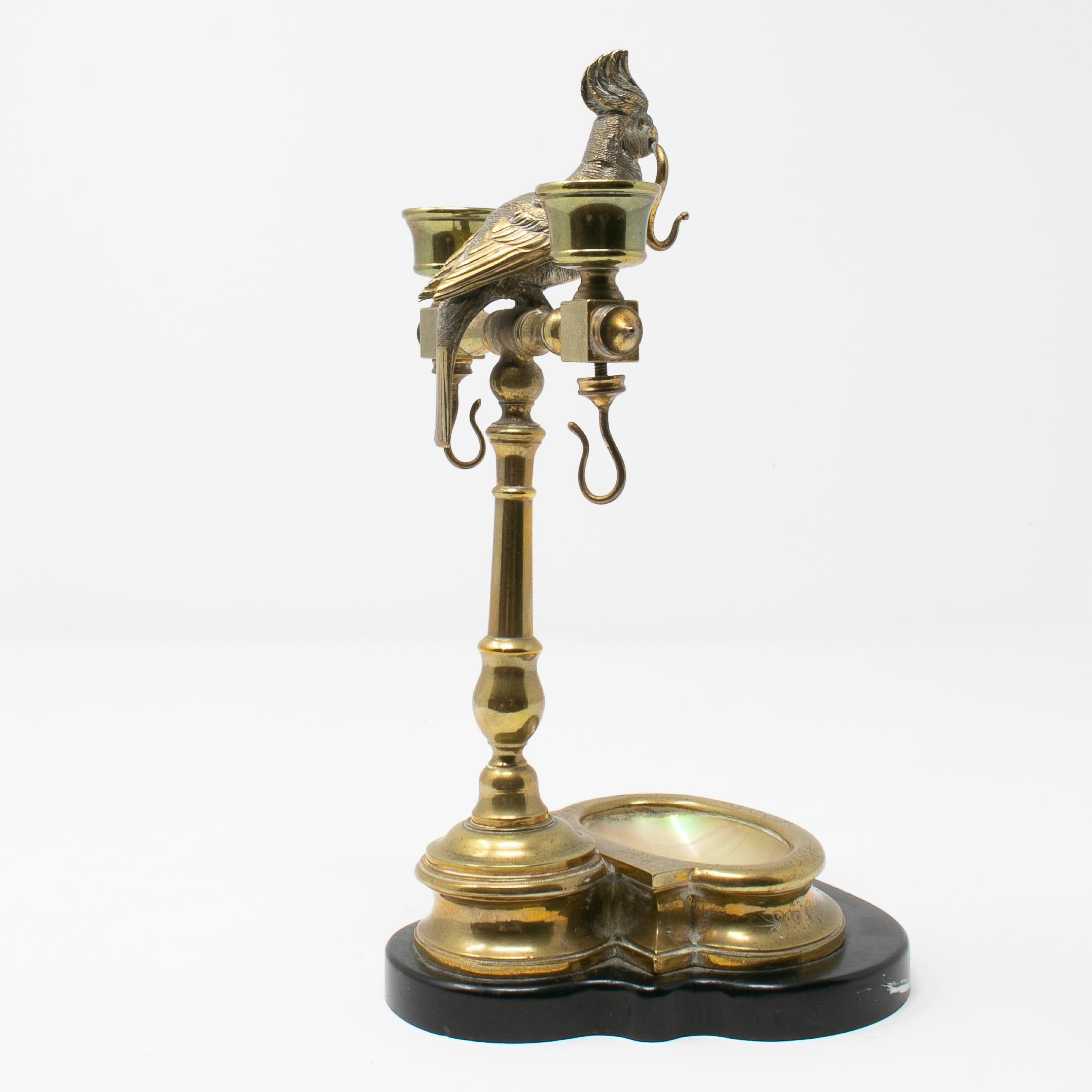 19th Century Spanish Bronze and Mother of Pearl Watch Stand Topped with a Parrot For Sale 3
