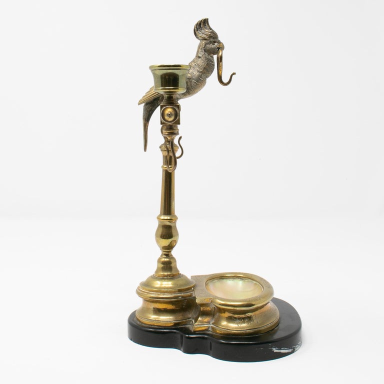 19th Century Spanish Bronze and Mother of Pearl Watch Stand Topped with a Parrot For Sale 4