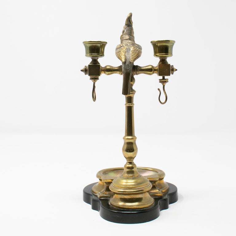 19th Century Spanish Bronze and Mother of Pearl Watch Stand Topped with a Parrot For Sale 5