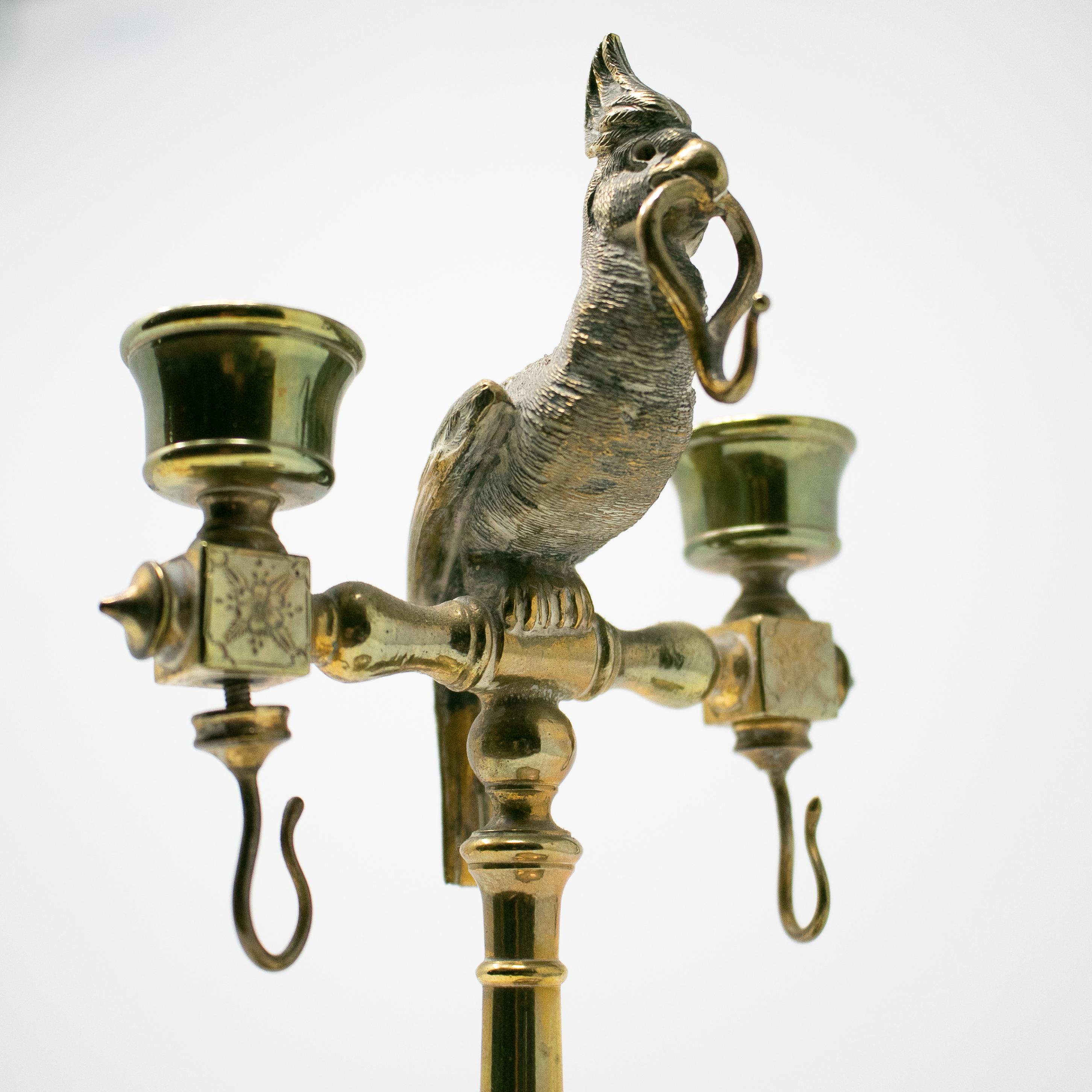 19th Century Spanish Bronze and Mother of Pearl Watch Stand Topped with a Parrot For Sale 6