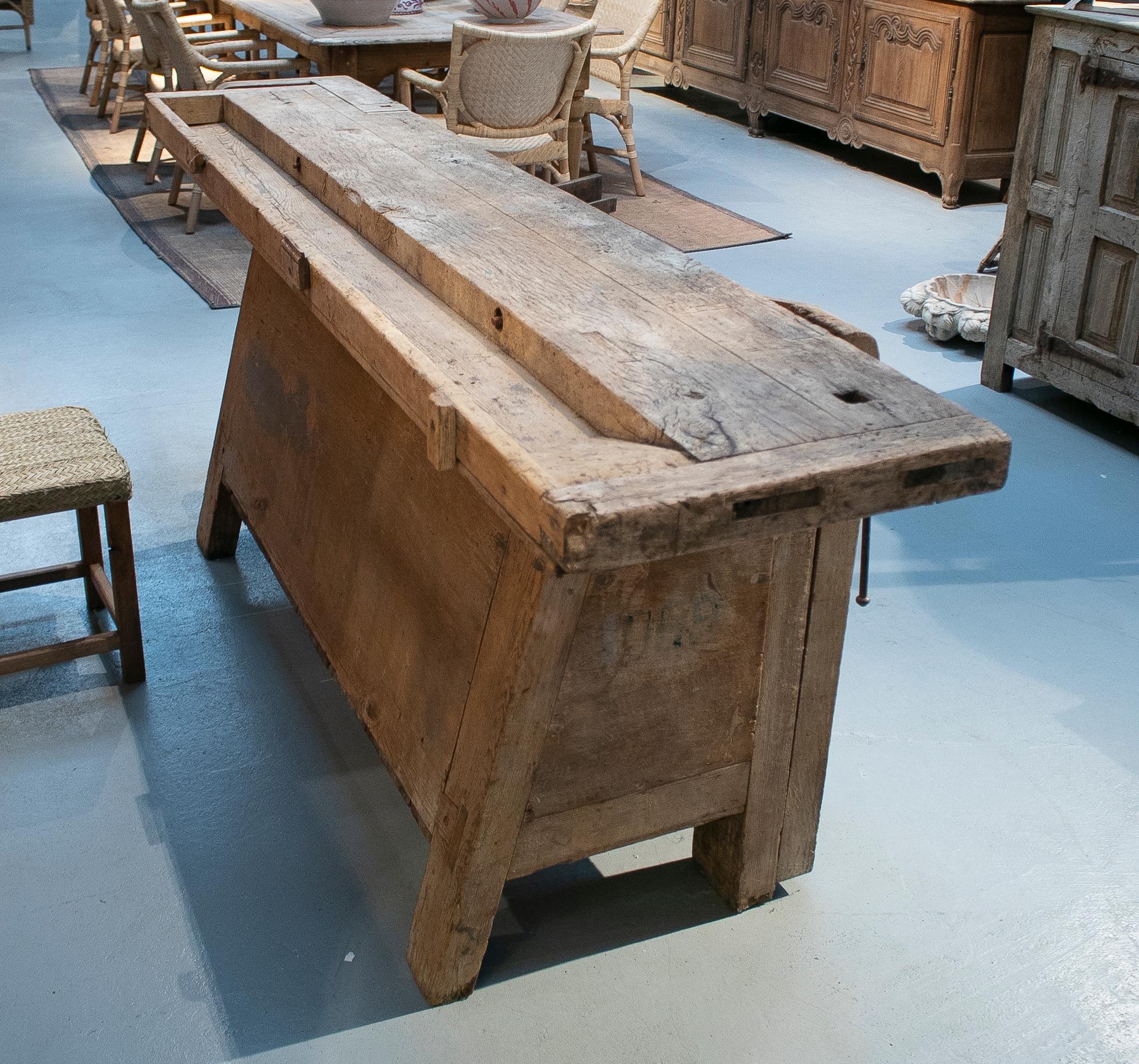 19th Century Spanish Carpenters Workbench Table w/ Iron Hardware 5