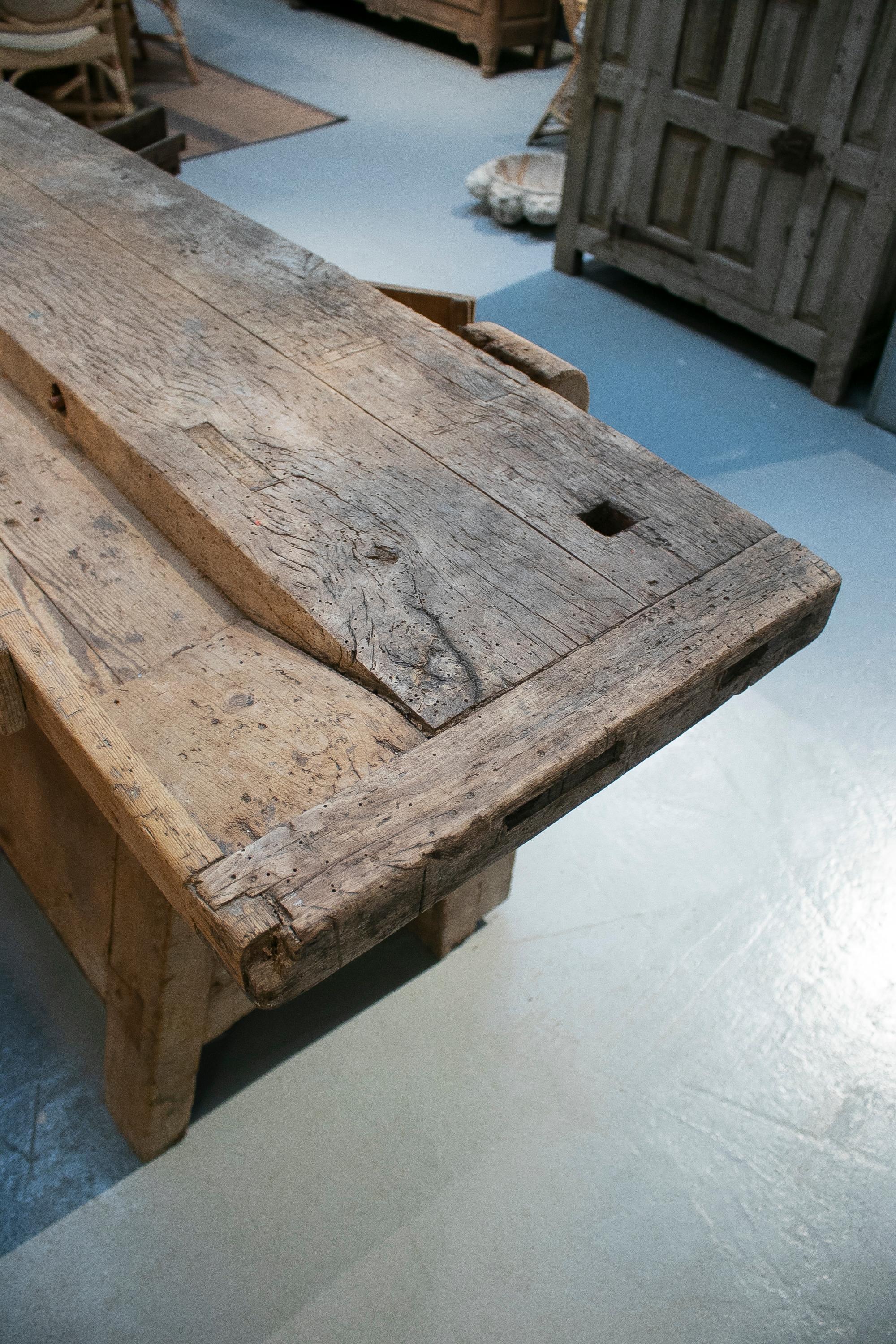 19th Century Spanish Carpenters Workbench Table w/ Iron Hardware 6