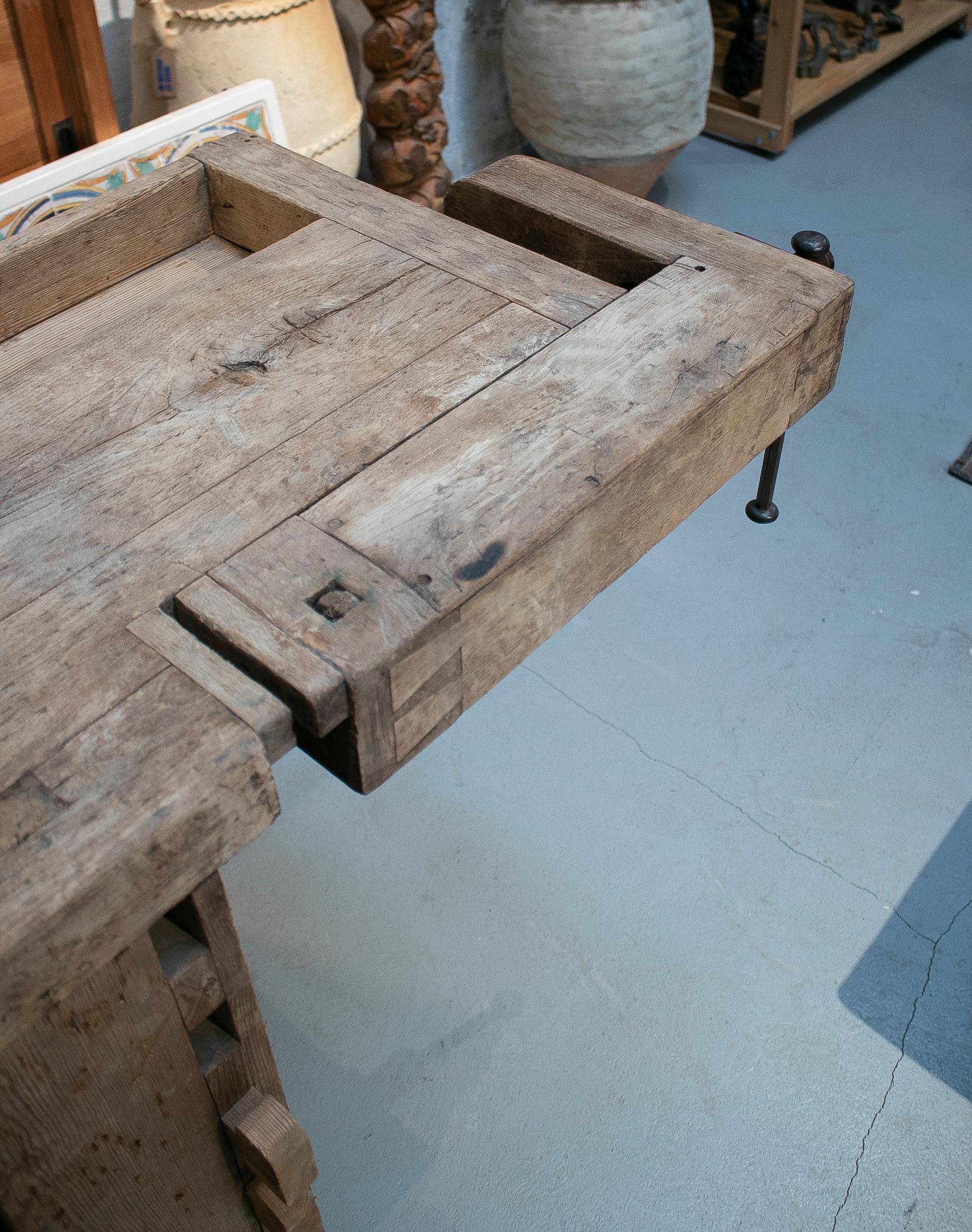 19th Century Spanish Carpenters Workbench Table w/ Iron Hardware 8