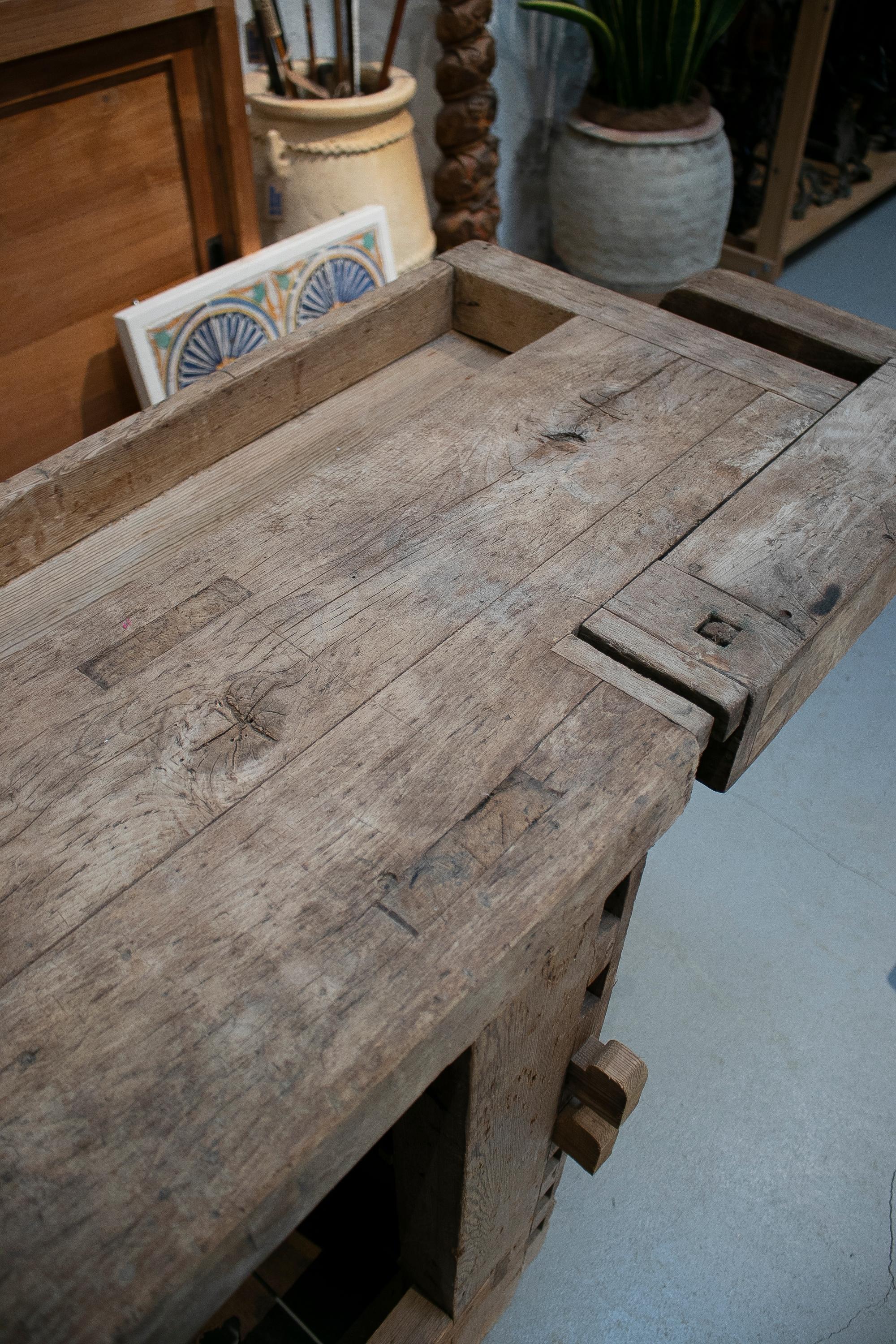19th Century Spanish Carpenters Workbench Table w/ Iron Hardware 9