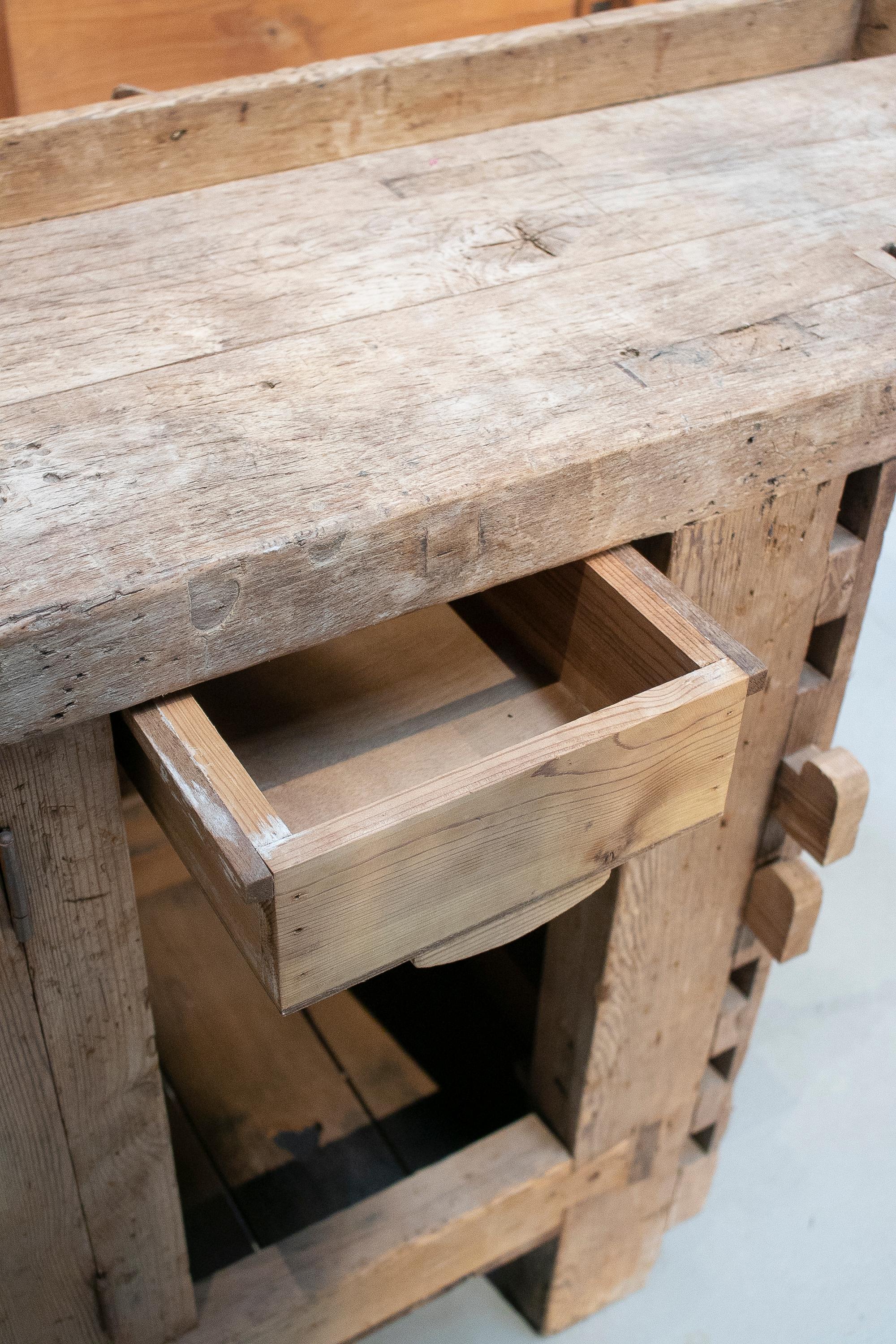 19th Century Spanish Carpenters Workbench Table w/ Iron Hardware 12