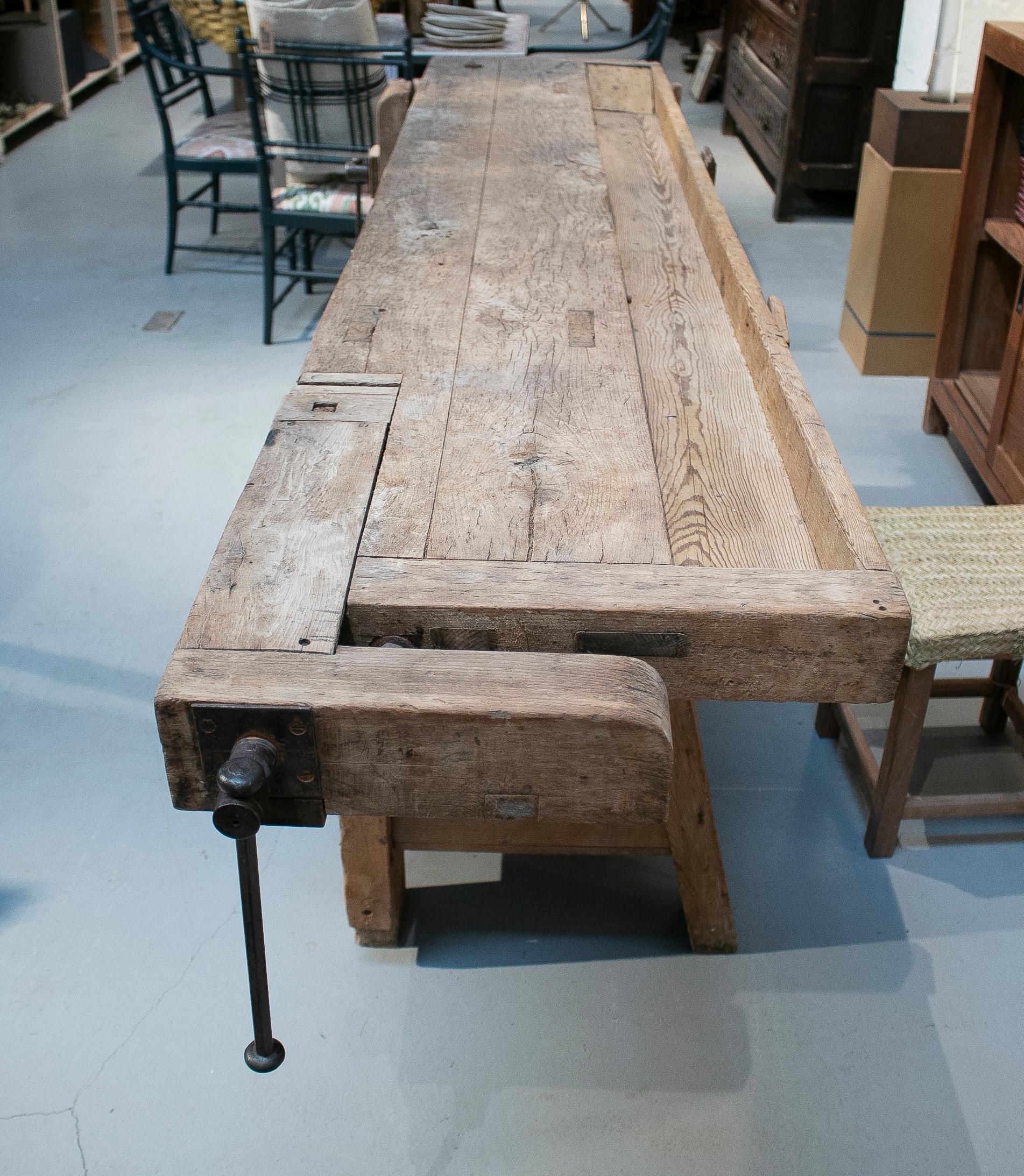 19th Century Spanish Carpenters Workbench Table w/ Iron Hardware 13