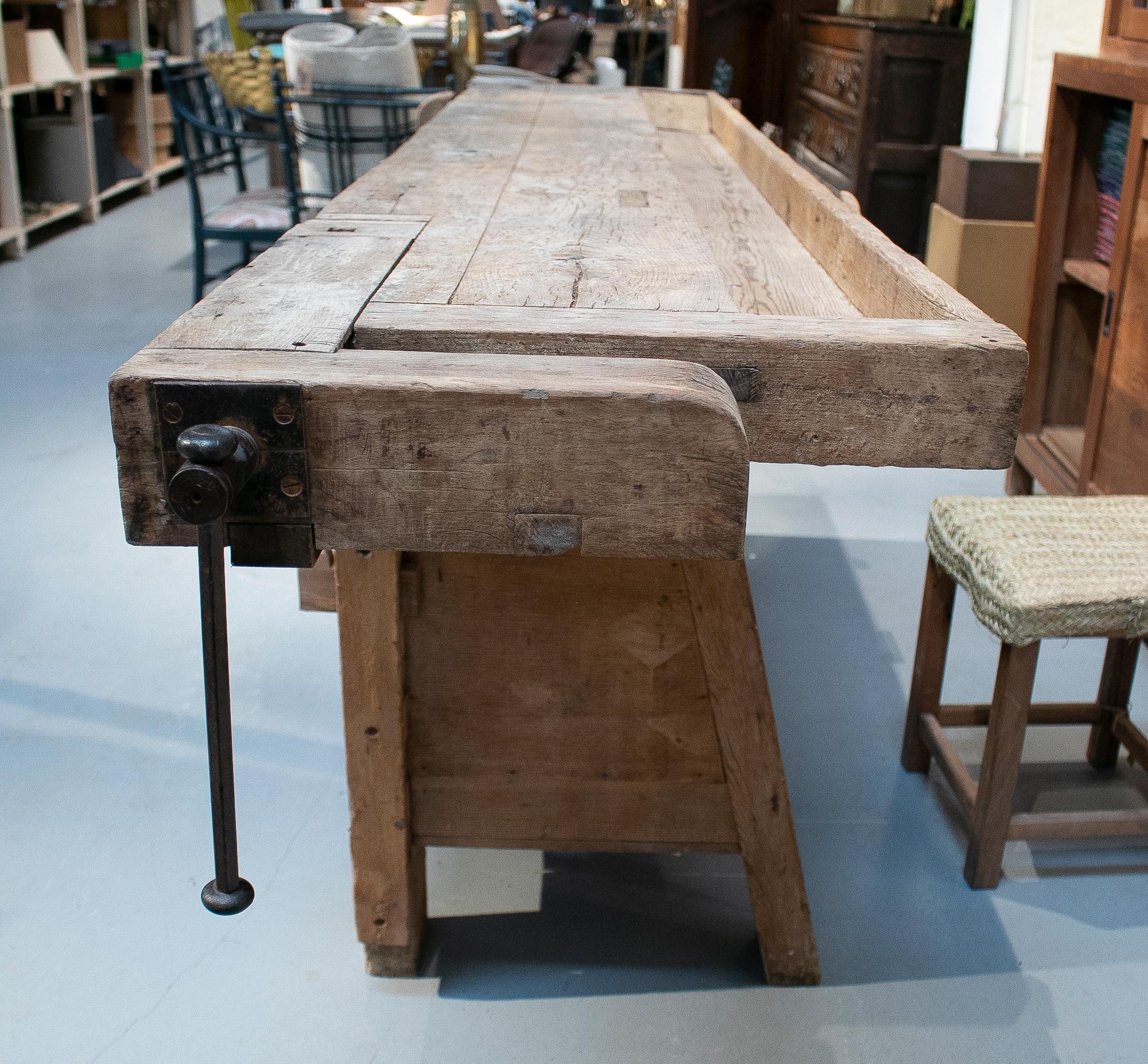 19th Century Spanish Carpenters Workbench Table w/ Iron Hardware 14