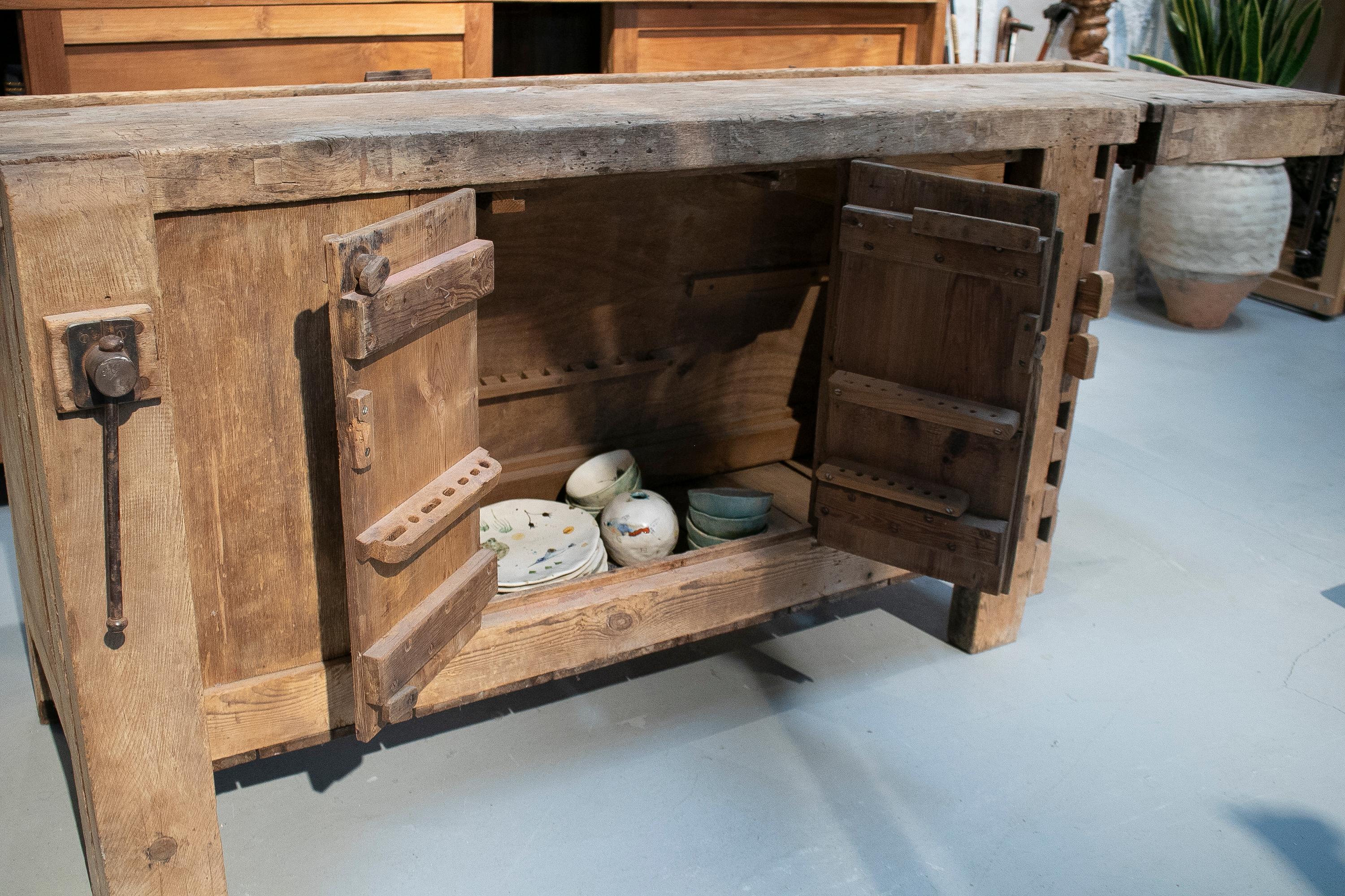 19th Century Spanish Carpenters Workbench Table w/ Iron Hardware 2