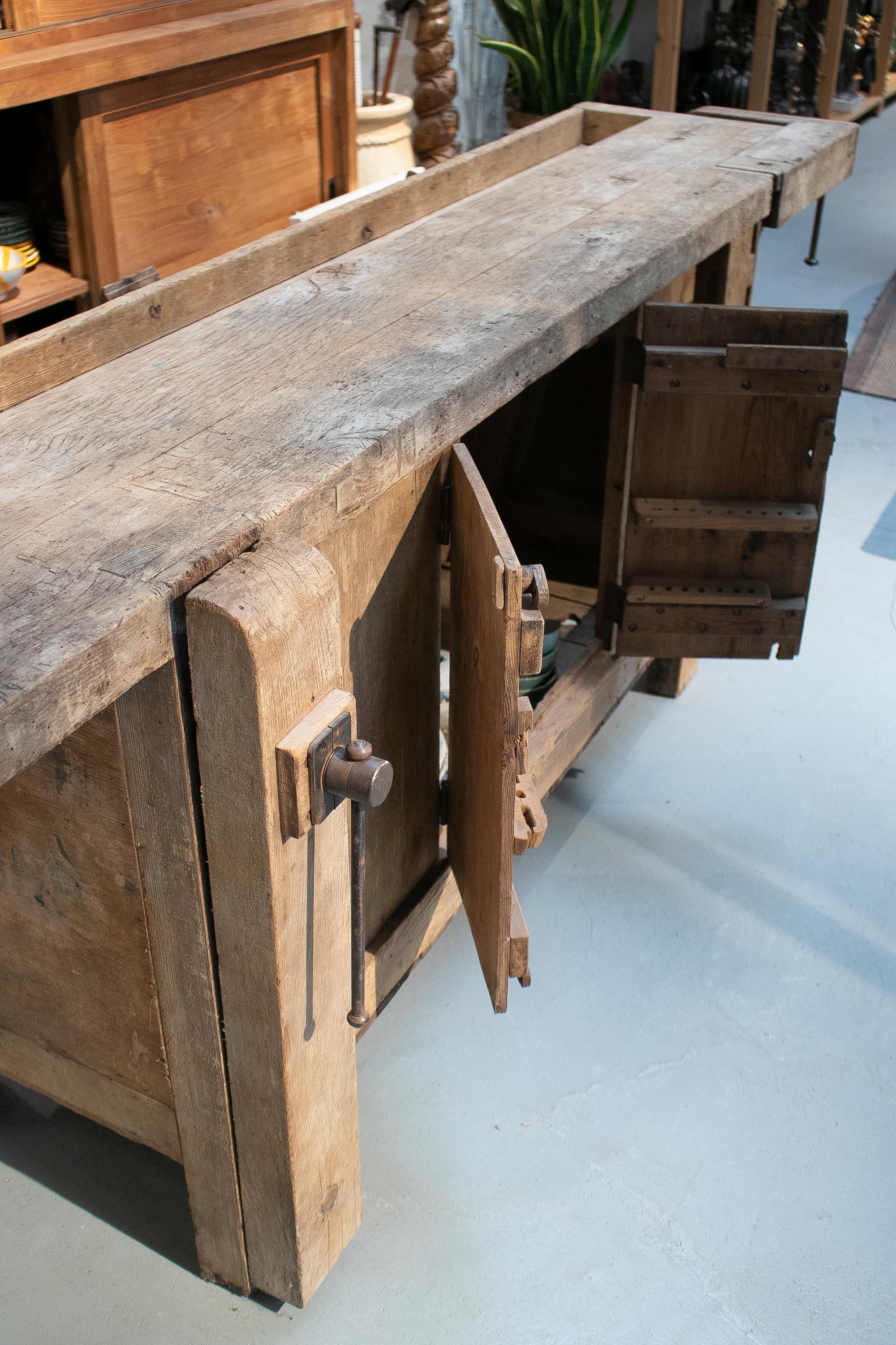 19th Century Spanish Carpenters Workbench Table w/ Iron Hardware 3