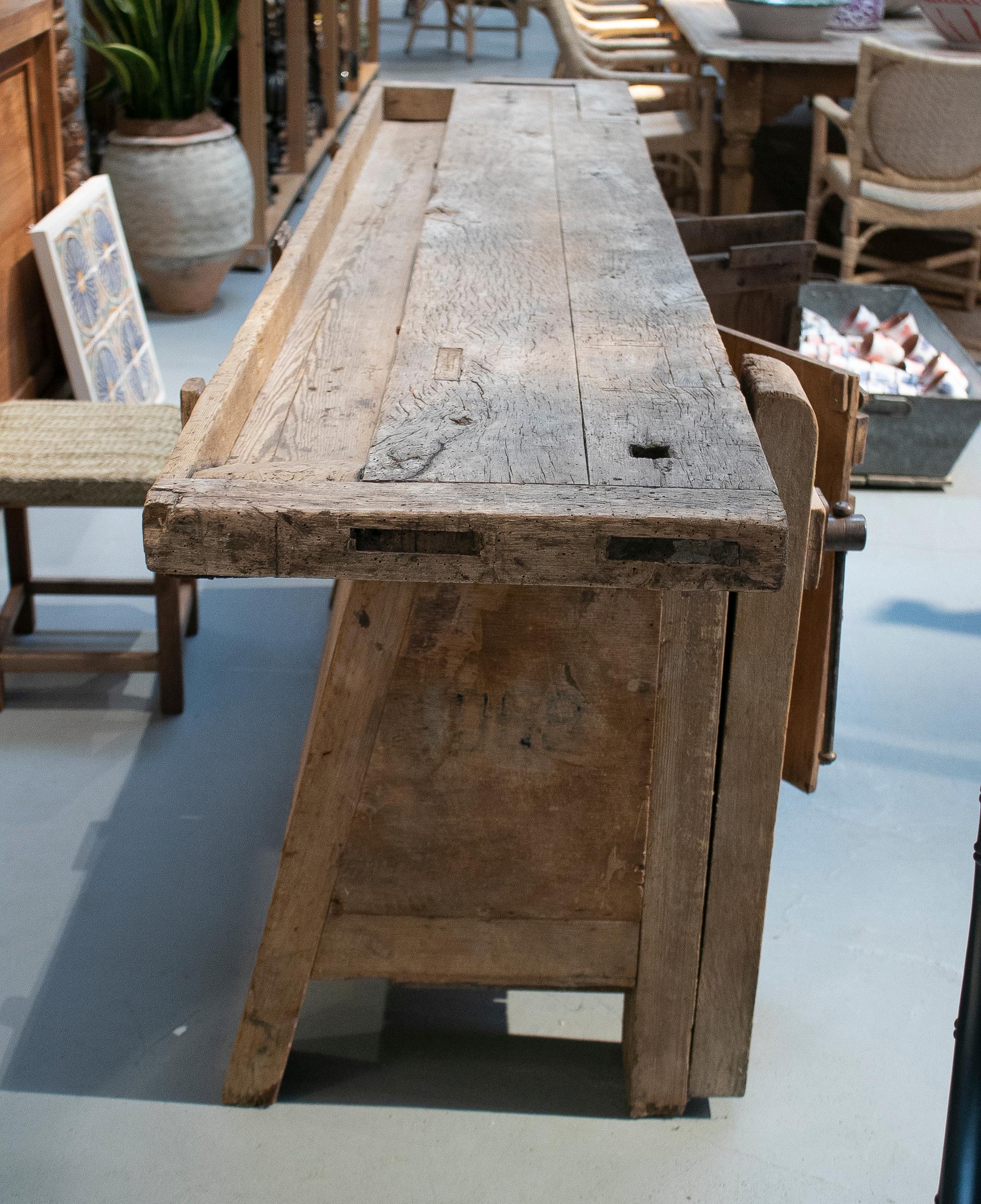 19th Century Spanish Carpenters Workbench Table w/ Iron Hardware 4