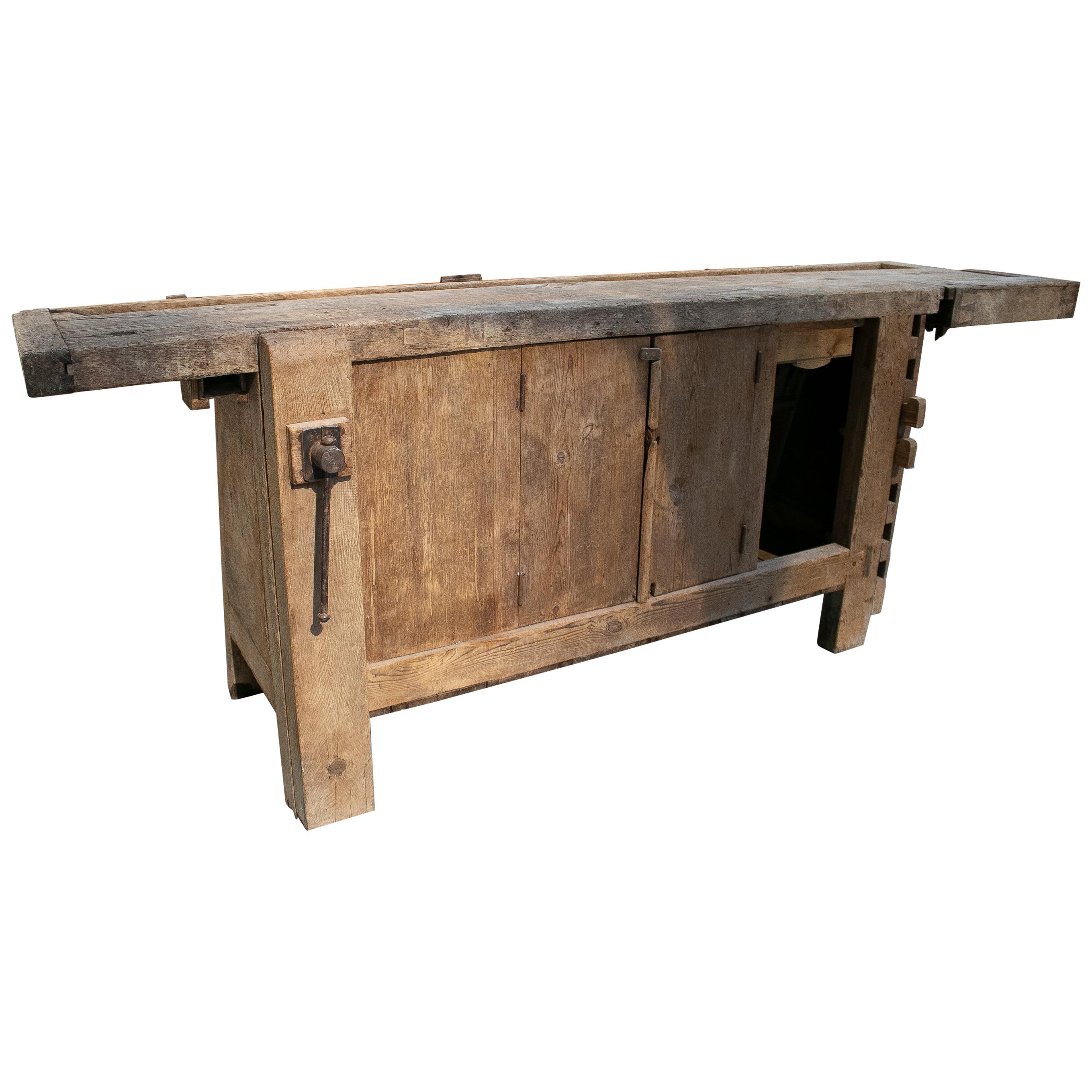 19th Century Spanish Carpenters Workbench Table w/ Iron Hardware
