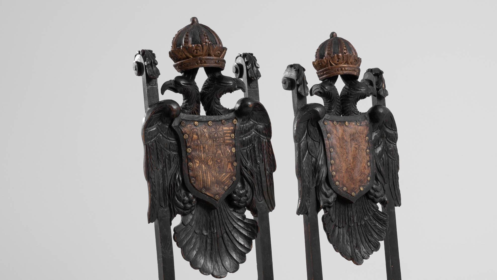 19th Century Spanish Carved Coat of Arms Side Chairs, a Pair 6