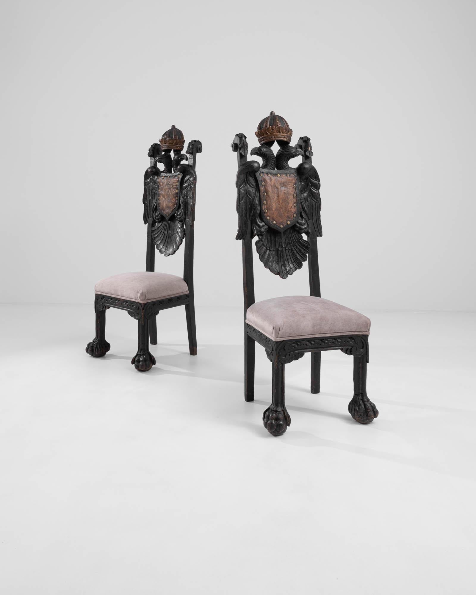 Spanish Colonial 19th Century Spanish Carved Coat of Arms Side Chairs, a Pair