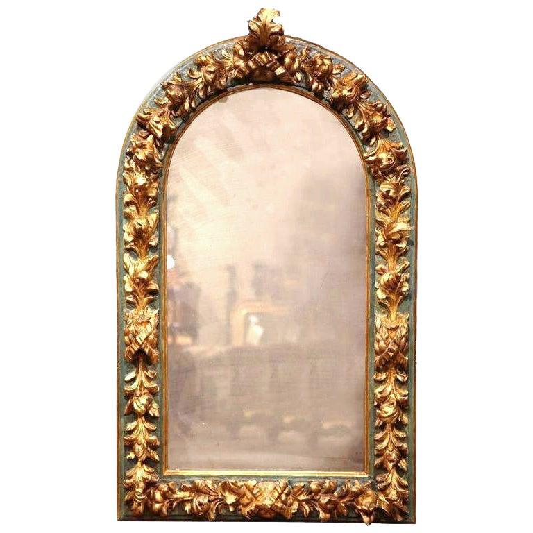 19th Century Spanish Carved Giltwood Polychrome Wall Mirror with Smoked Glass