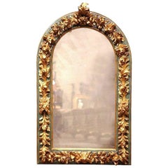 Antique 19th Century Spanish Carved Giltwood Polychrome Wall Mirror with Smoked Glass