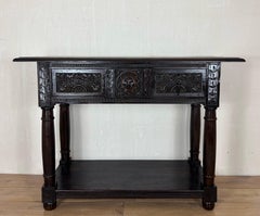 19th Century Spanish Carved Oak Console Table with Two Drawers