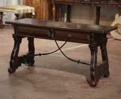 19th Century Spanish Carved Walnut and Iron Cocktail Coffee Table with Drawers