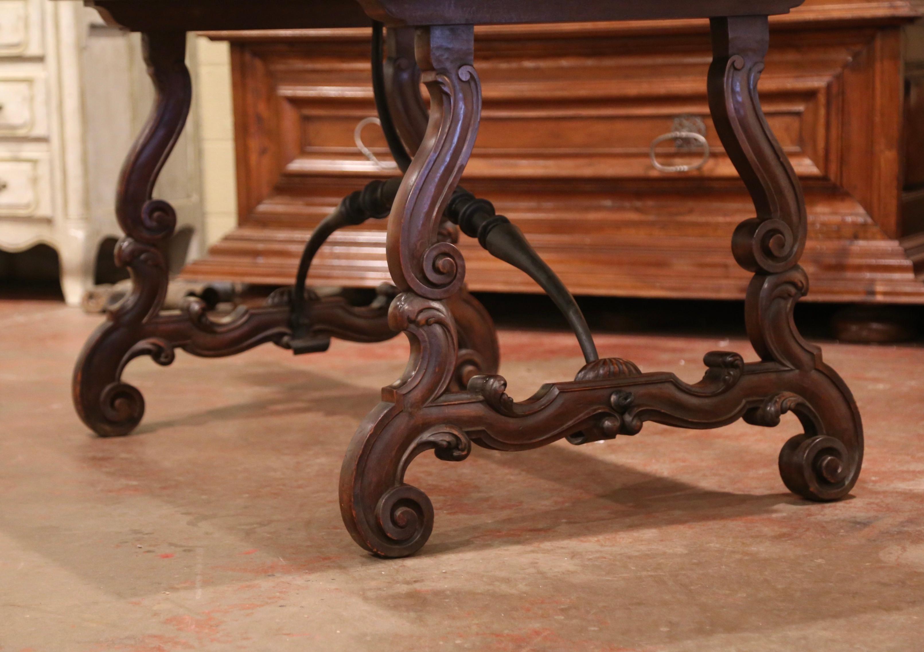 19th Century Spanish Carved Walnut and Wrought Iron Console Center Table 6