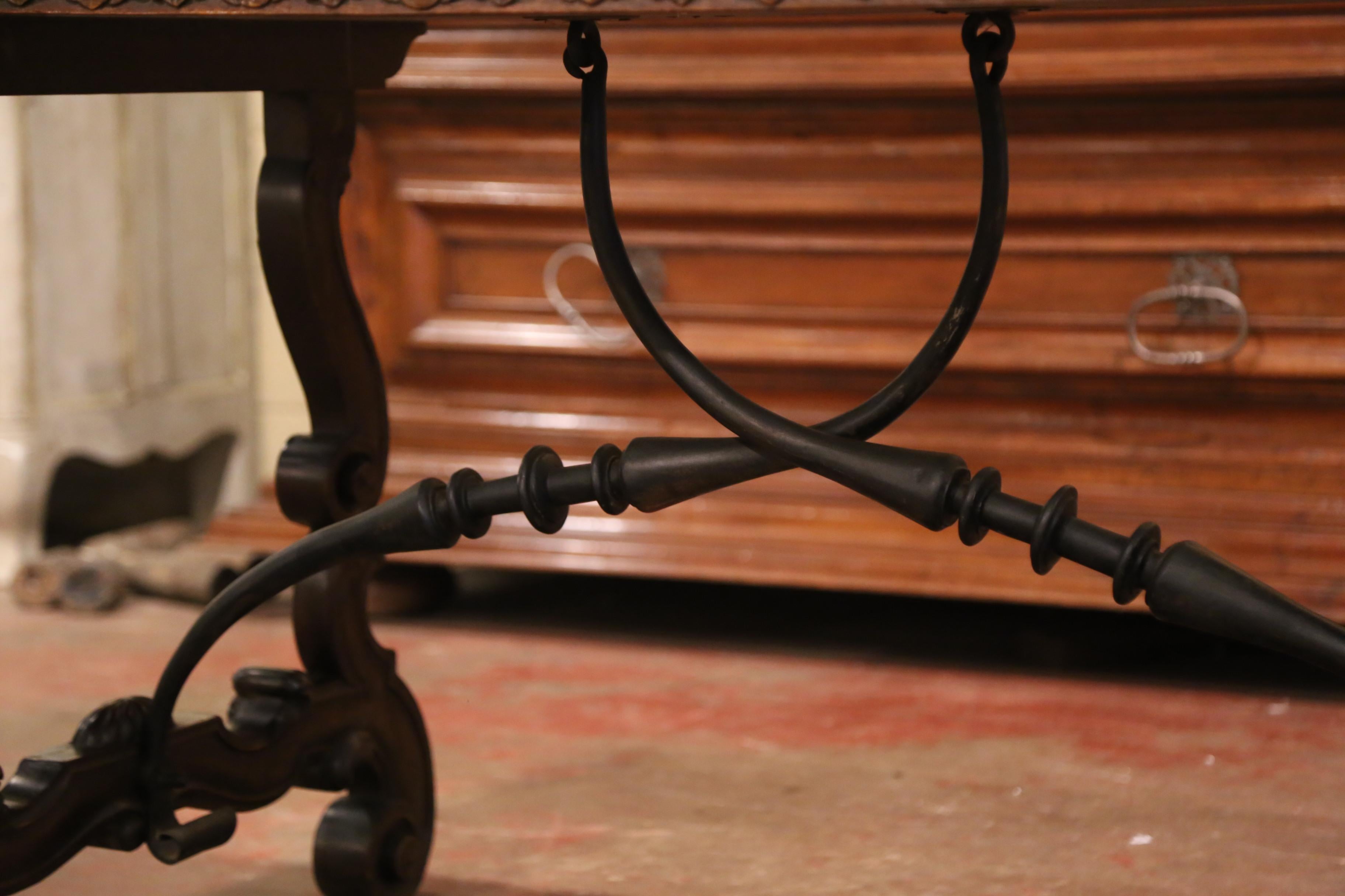 19th Century Spanish Carved Walnut and Wrought Iron Console Center Table 7