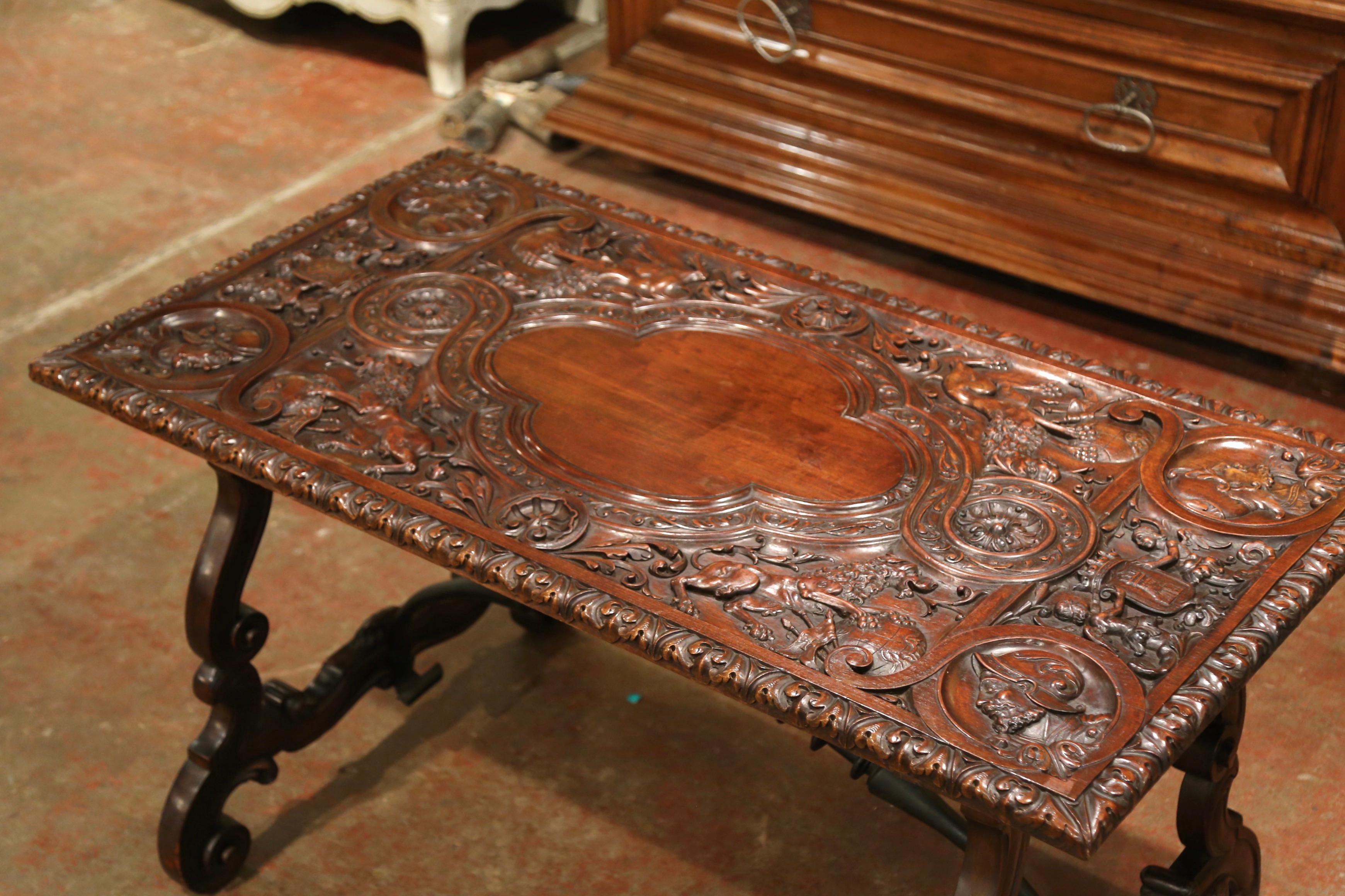 Louis XIII 19th Century Spanish Carved Walnut and Wrought Iron Console Center Table