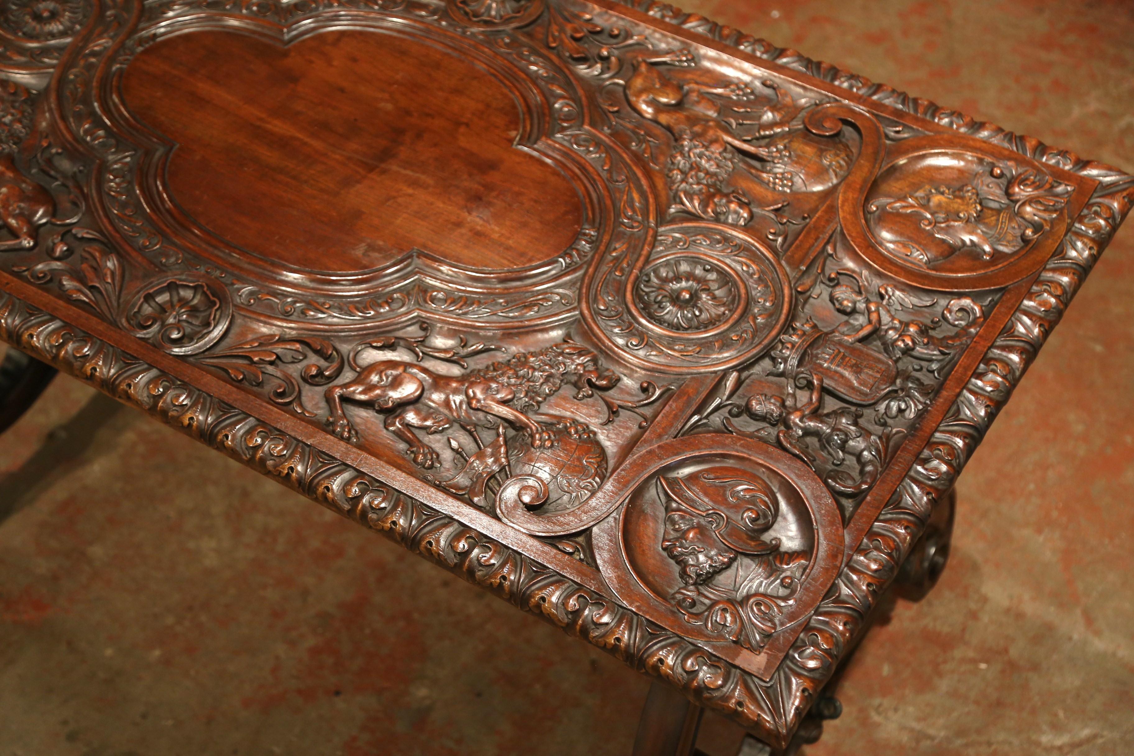 19th Century Spanish Carved Walnut and Wrought Iron Console Center Table 1