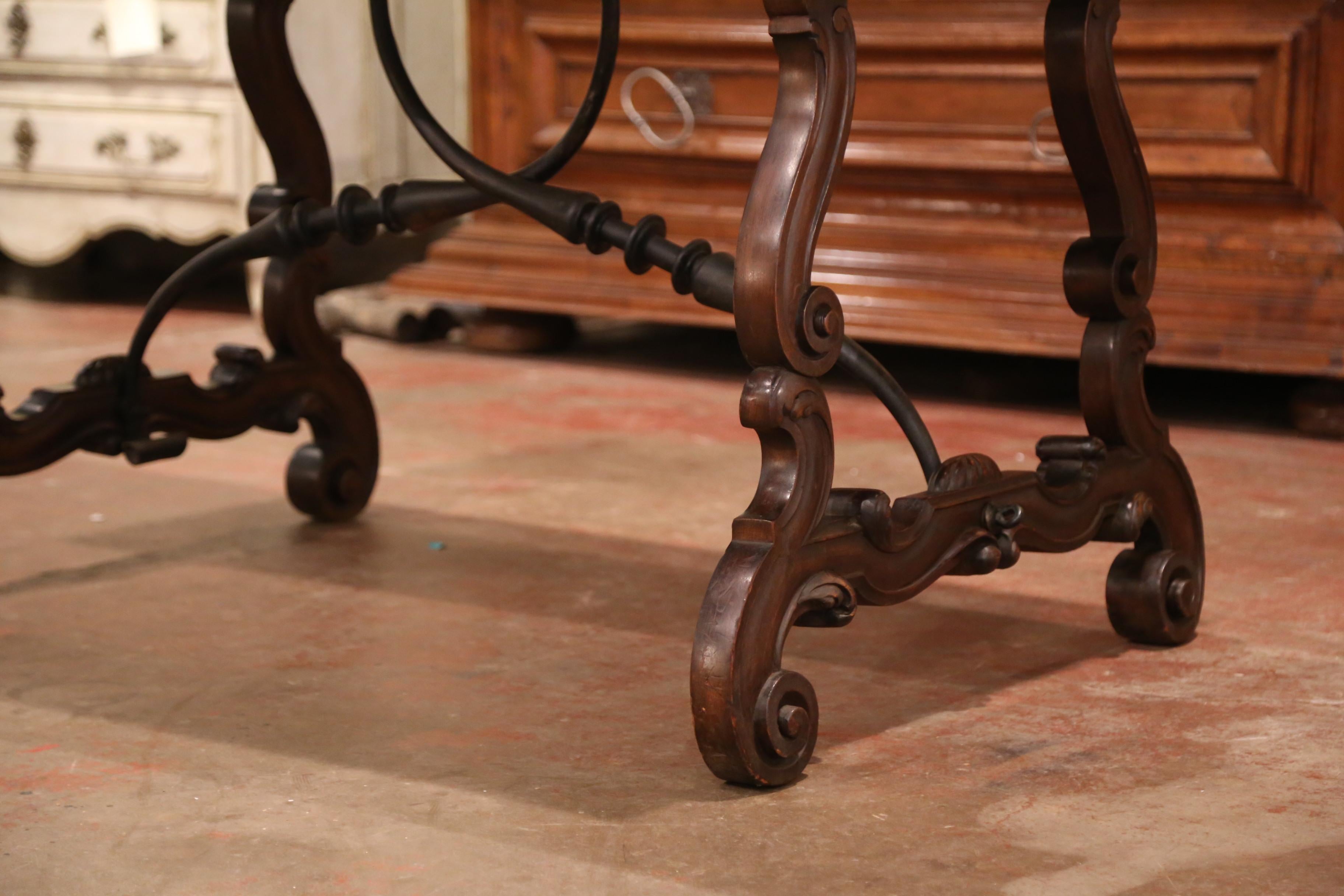 19th Century Spanish Carved Walnut and Wrought Iron Console Center Table 2