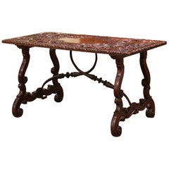 19th Century Spanish Carved Walnut and Wrought Iron Console Center Table