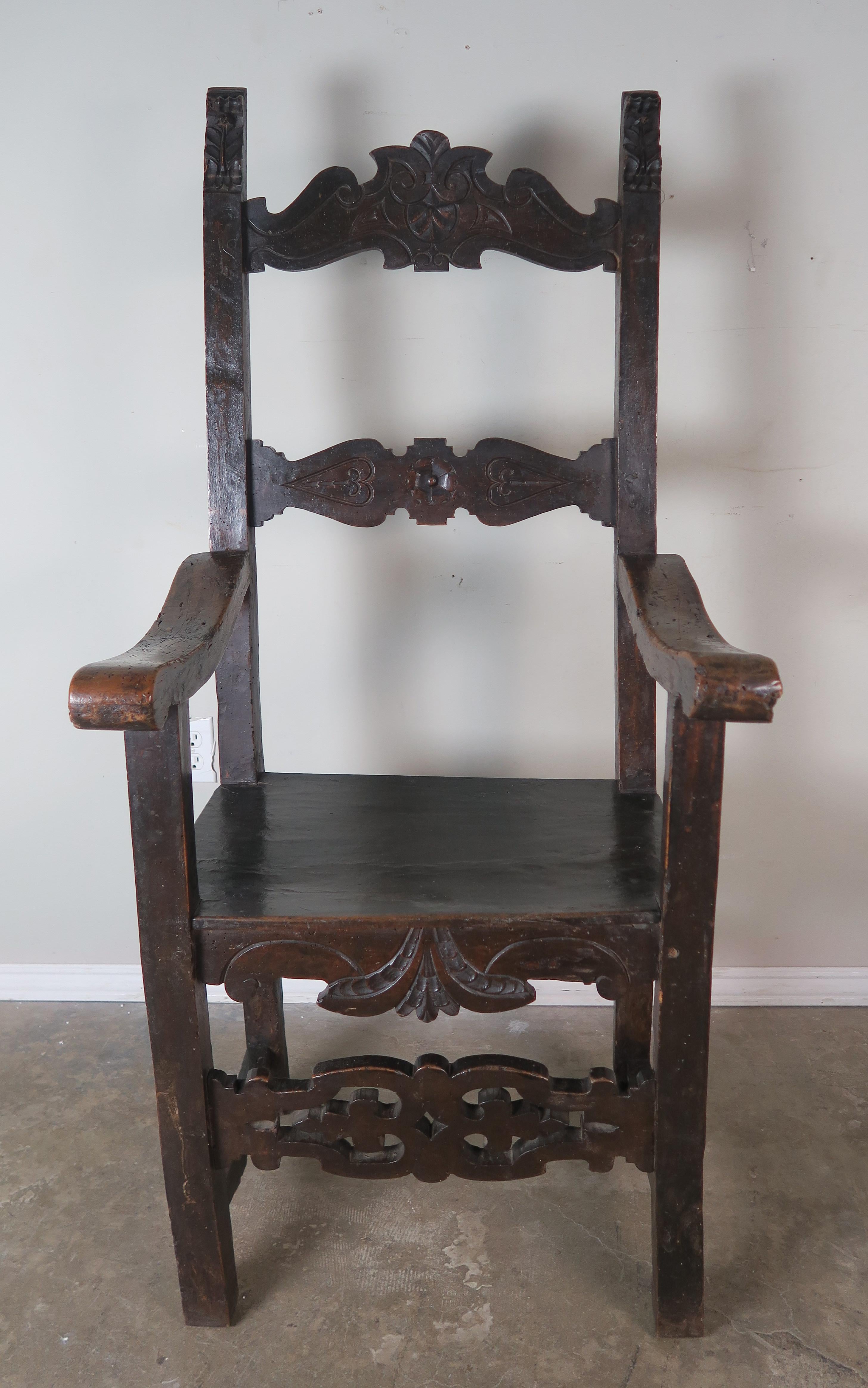19th century Spanish carved walnut armchair.


Seat height 20.5.
