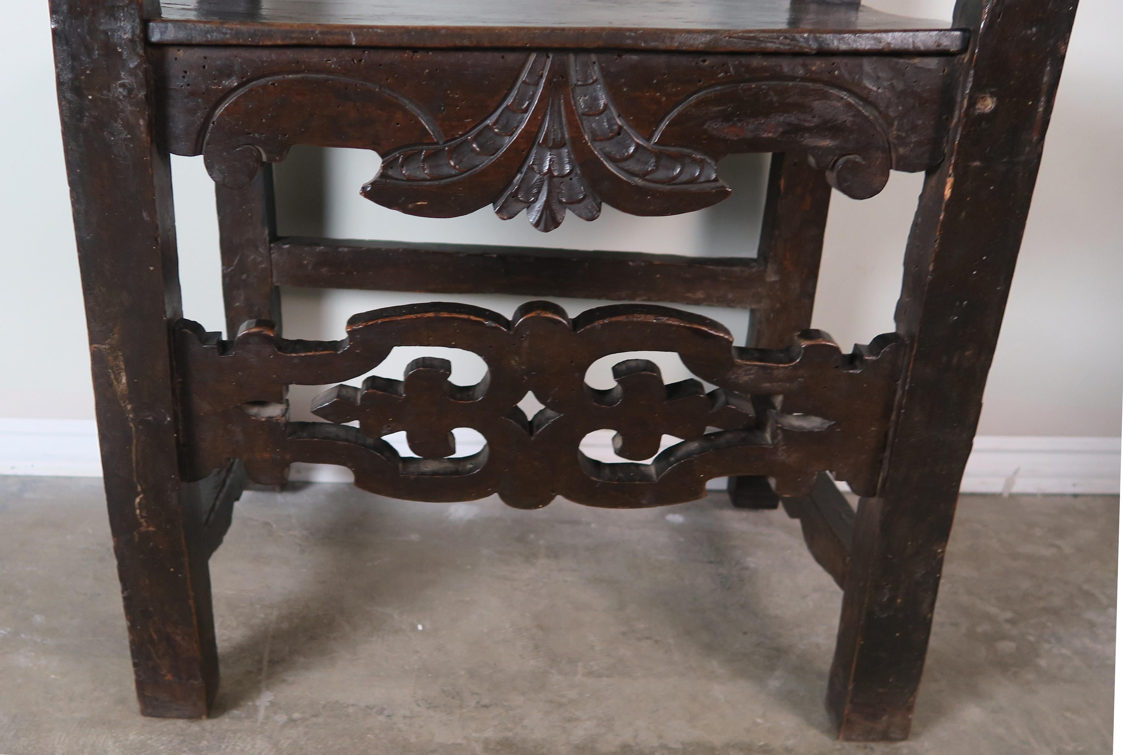 Hand-Carved 19th Century Spanish Carved Walnut Armchair