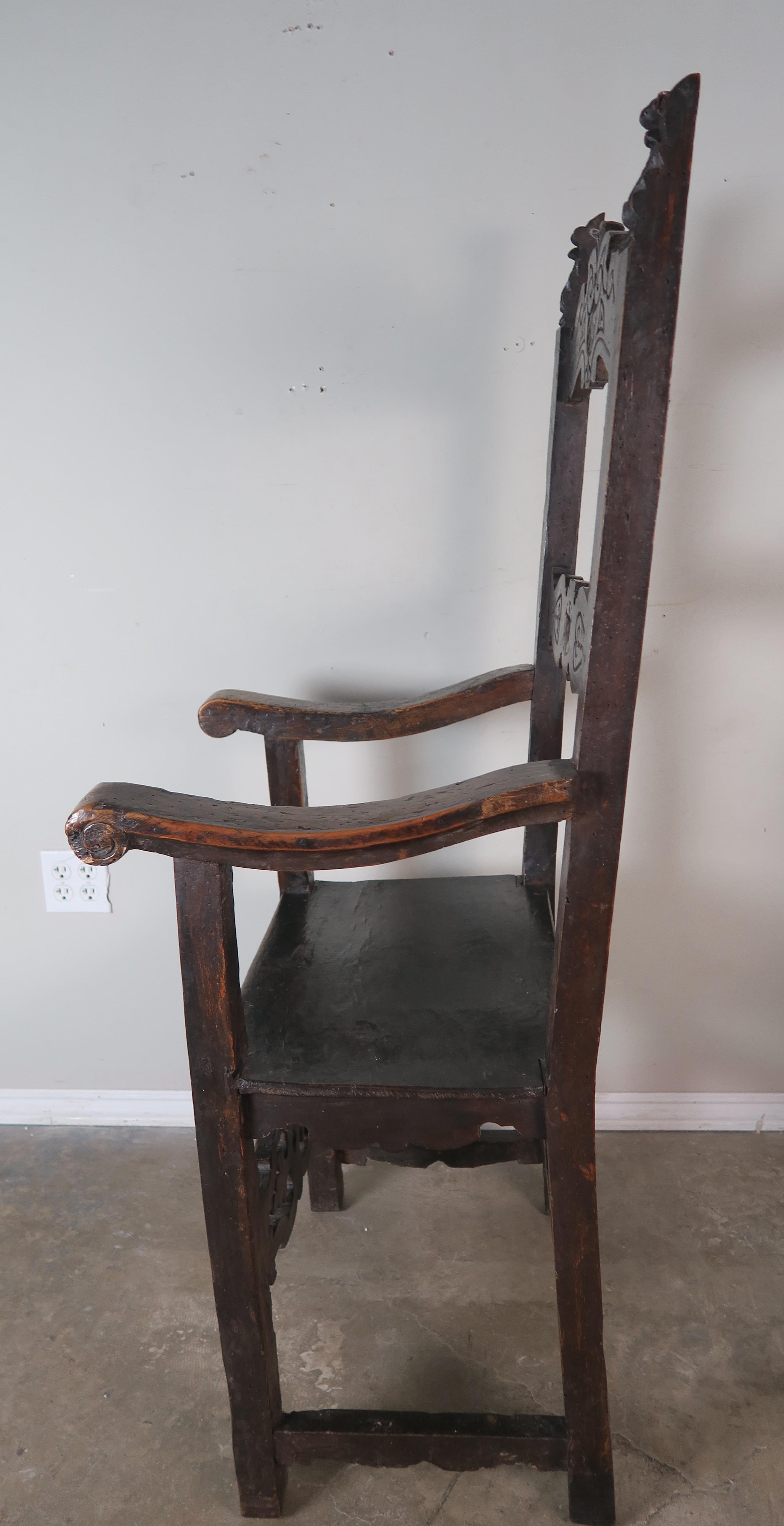 19th Century Spanish Carved Walnut Armchair 1