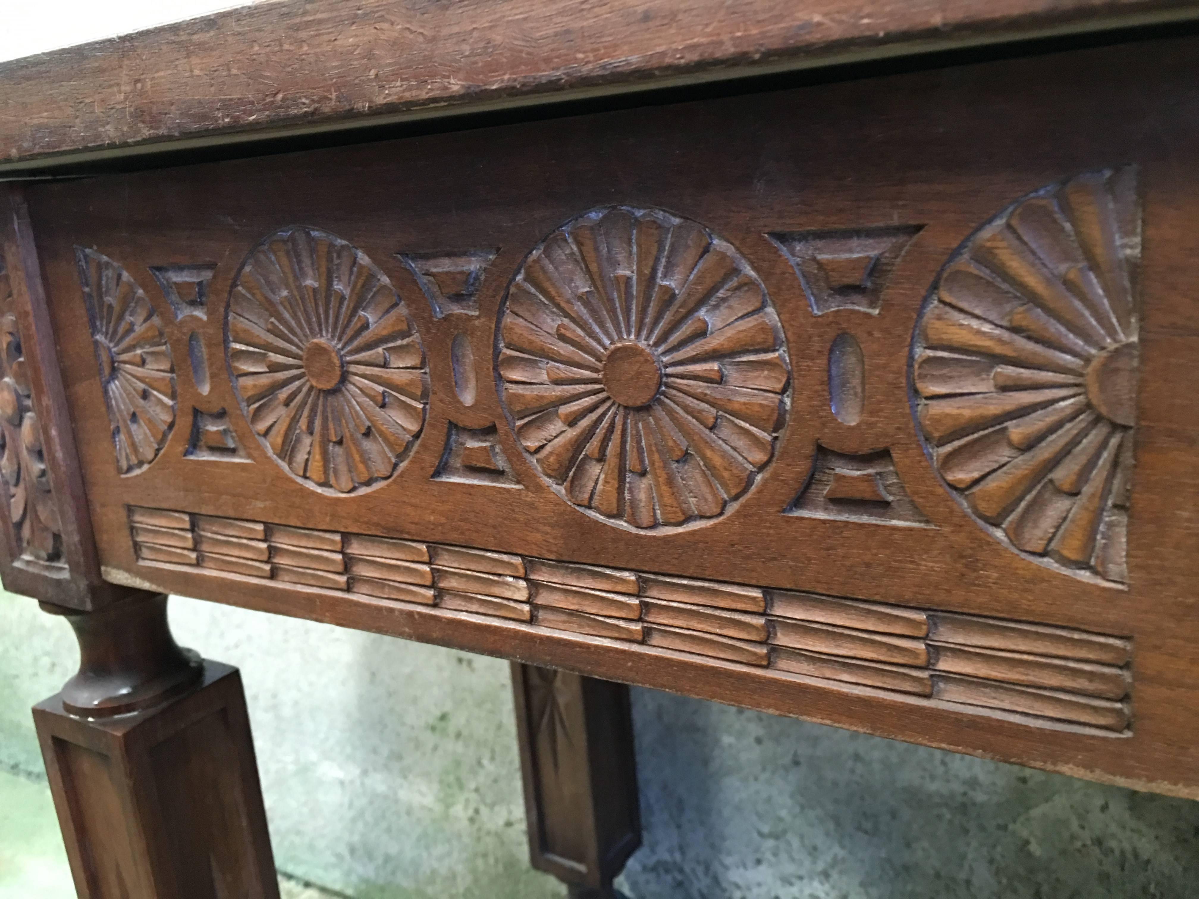 19th Century Spanish Carved Walnut Bench or Low Table with Two Drawers 6