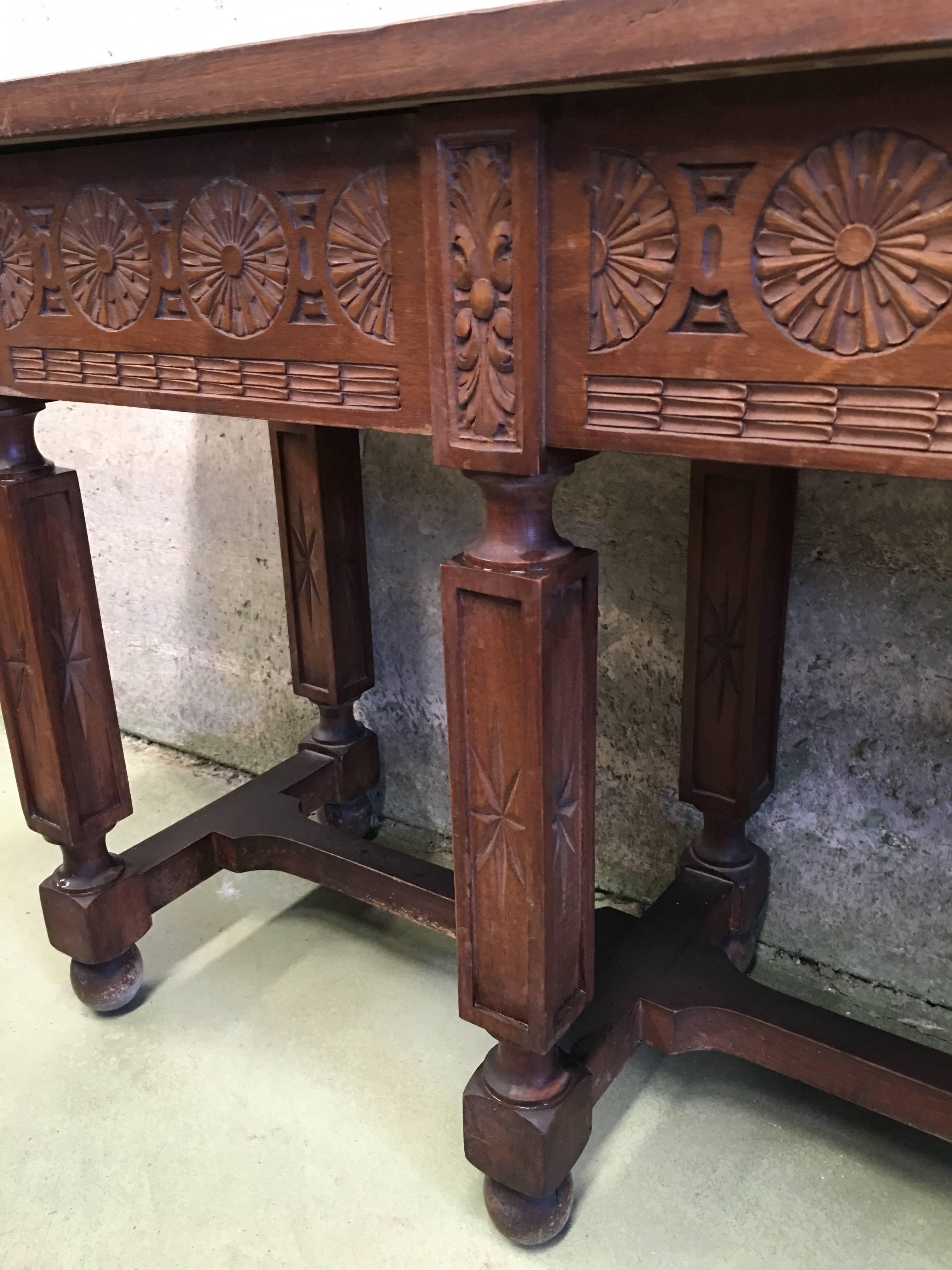 19th Century Spanish Carved Walnut Bench or Low Table with Two Drawers 7
