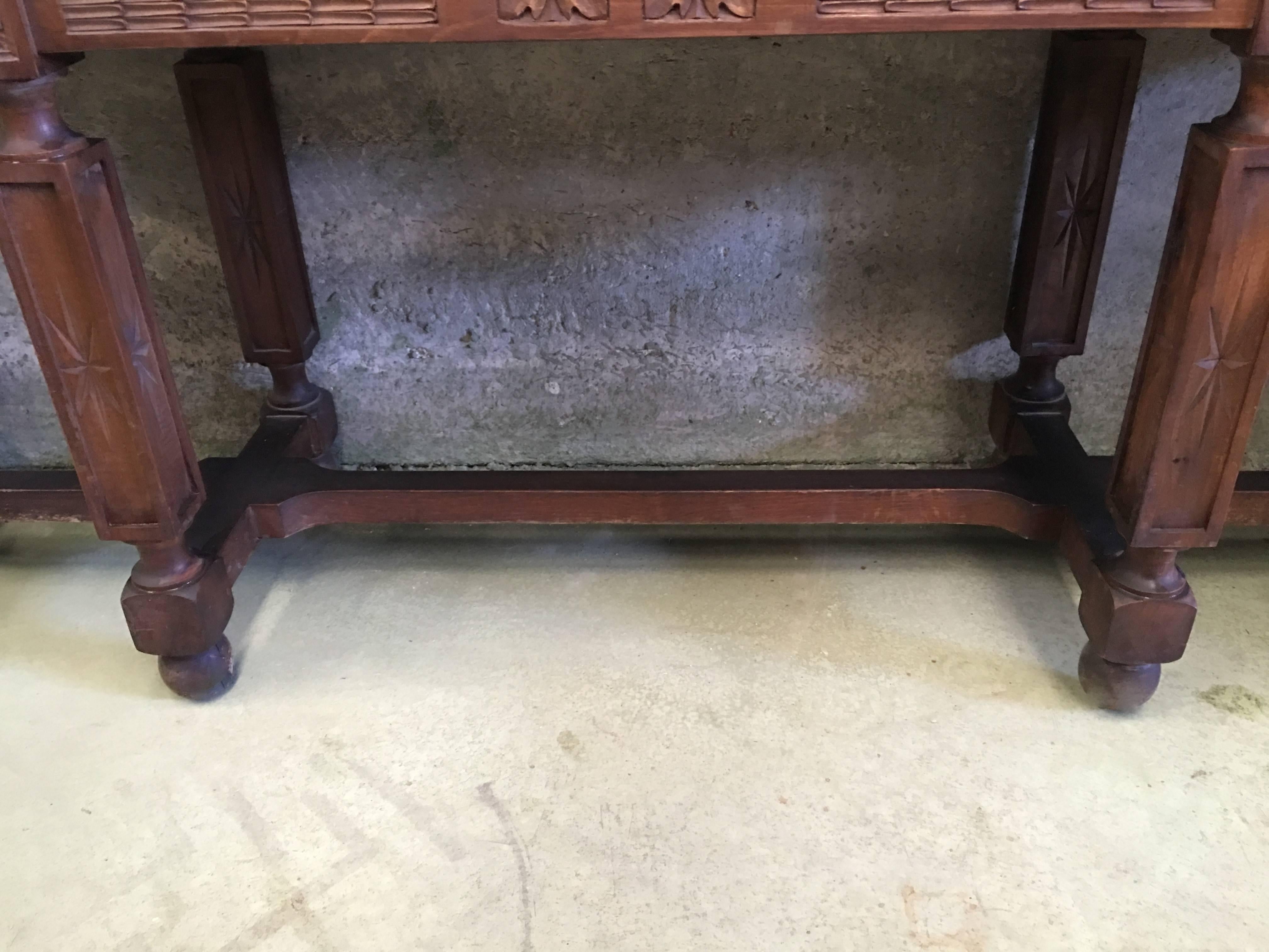 19th Century Spanish Carved Walnut Bench or Low Table with Two Drawers 9