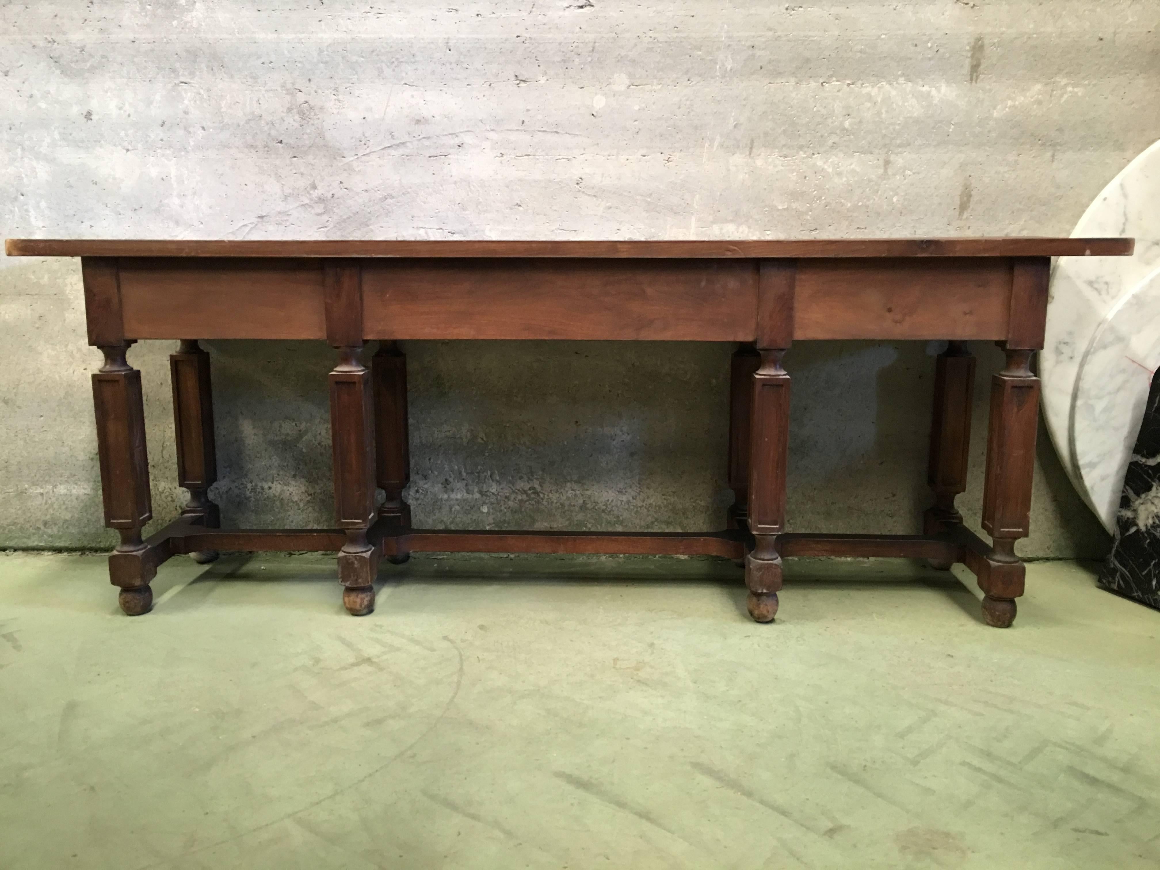 19th Century Spanish Carved Walnut Bench or Low Table with Two Drawers In Good Condition In Miami, FL