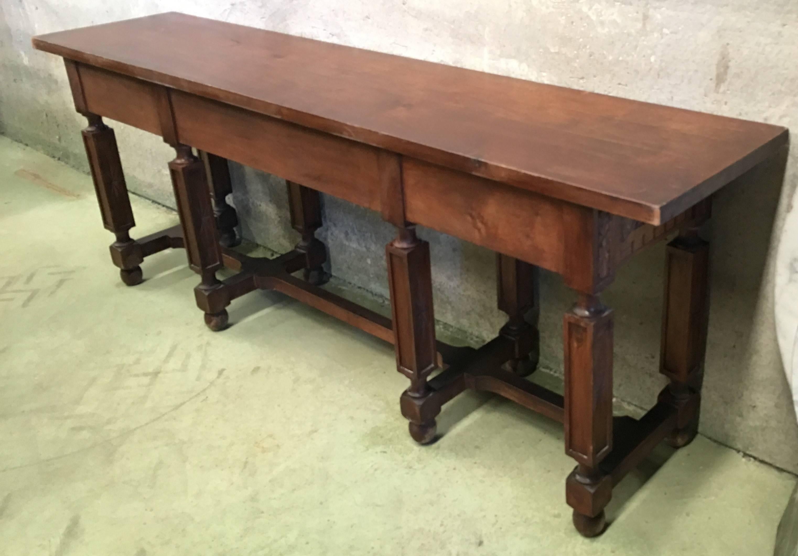 19th Century Spanish Carved Walnut Bench or Low Table with Two Drawers 1